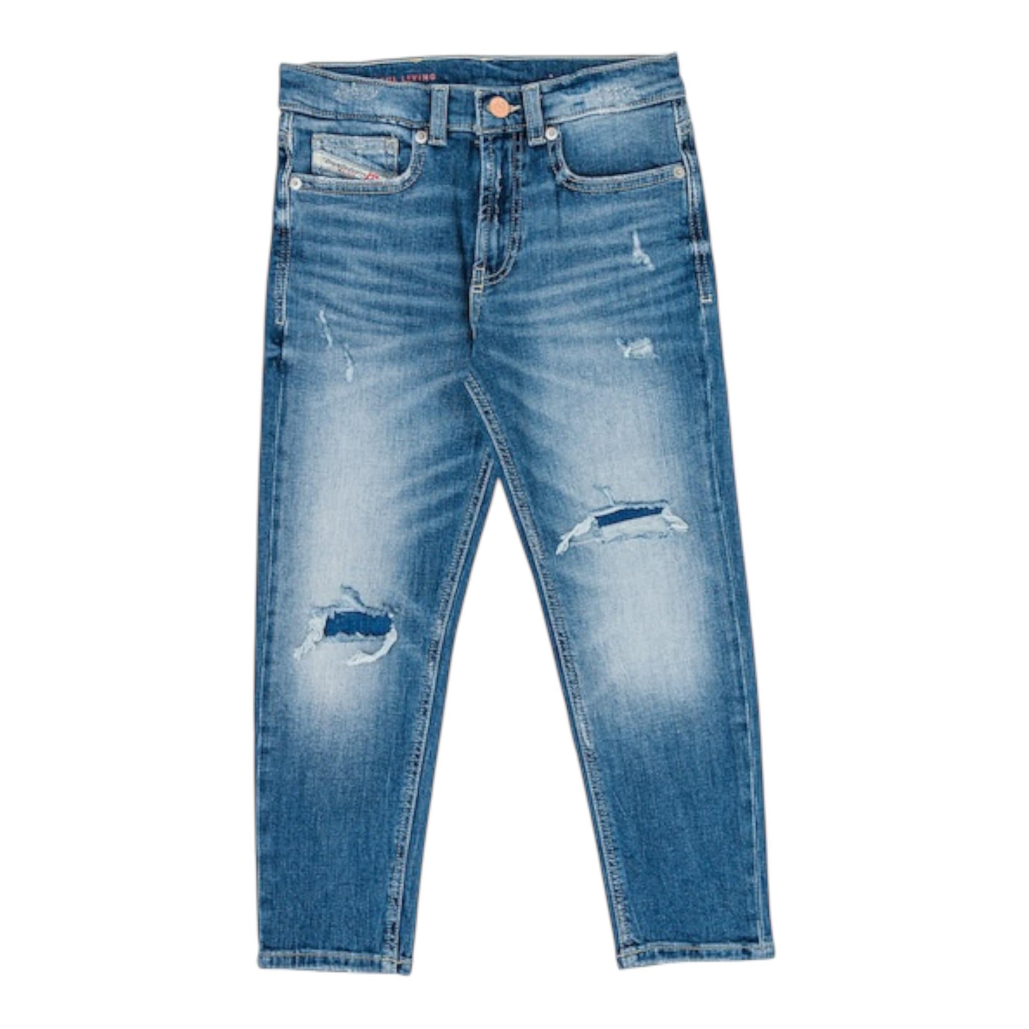 Diesel Jeans Tinta Unita con Girovita Regolabile per Bambino J00981 AZZURRO DIESEL 