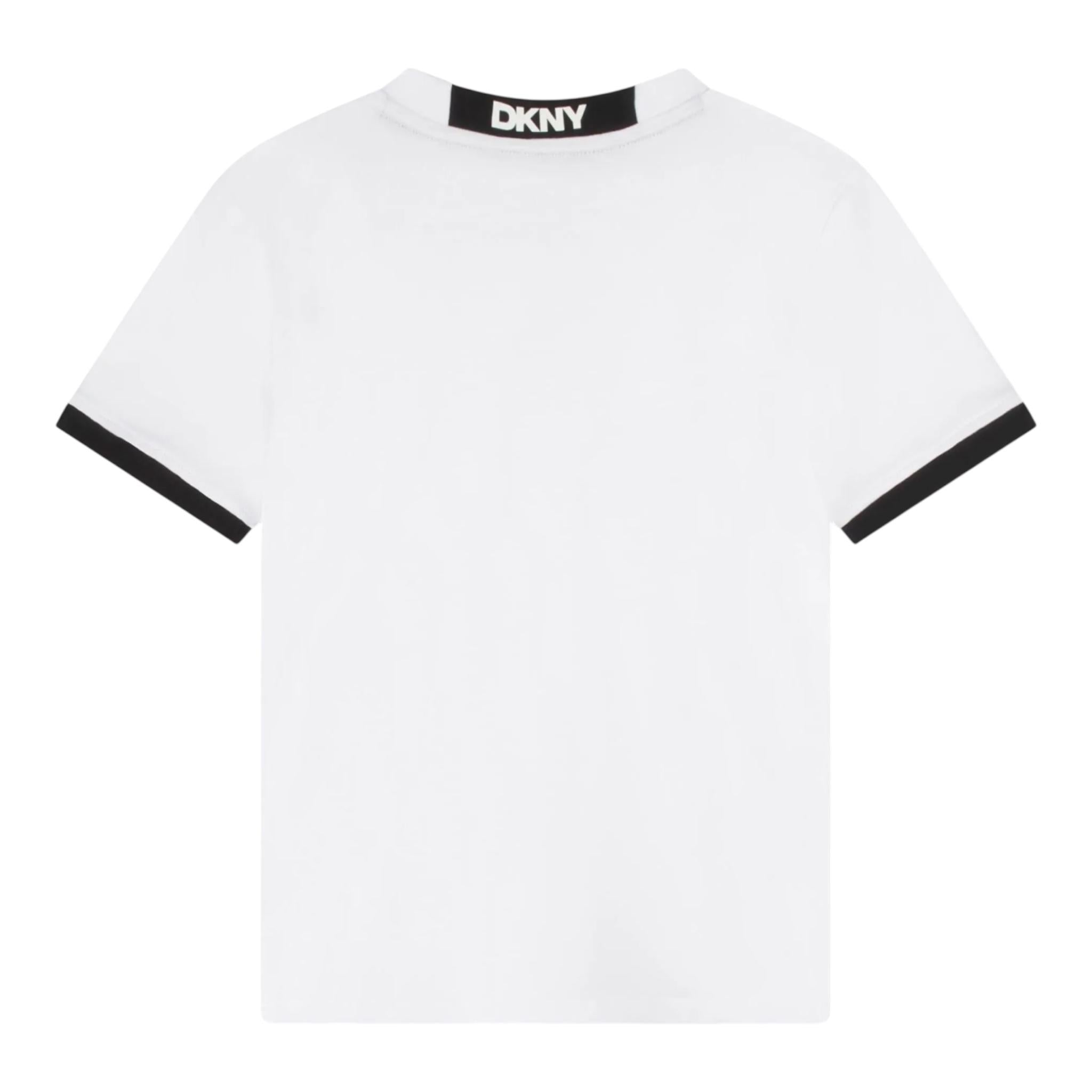 DKNY t-shirt girocollo tinta unita cn profili in contrasto Bianco per Bambino D60197 BIANCO DKNY 