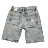 Calvin Klein Bermuda In Denim Tinta Unita con Girovita Regolabile Azzurro per Bambino