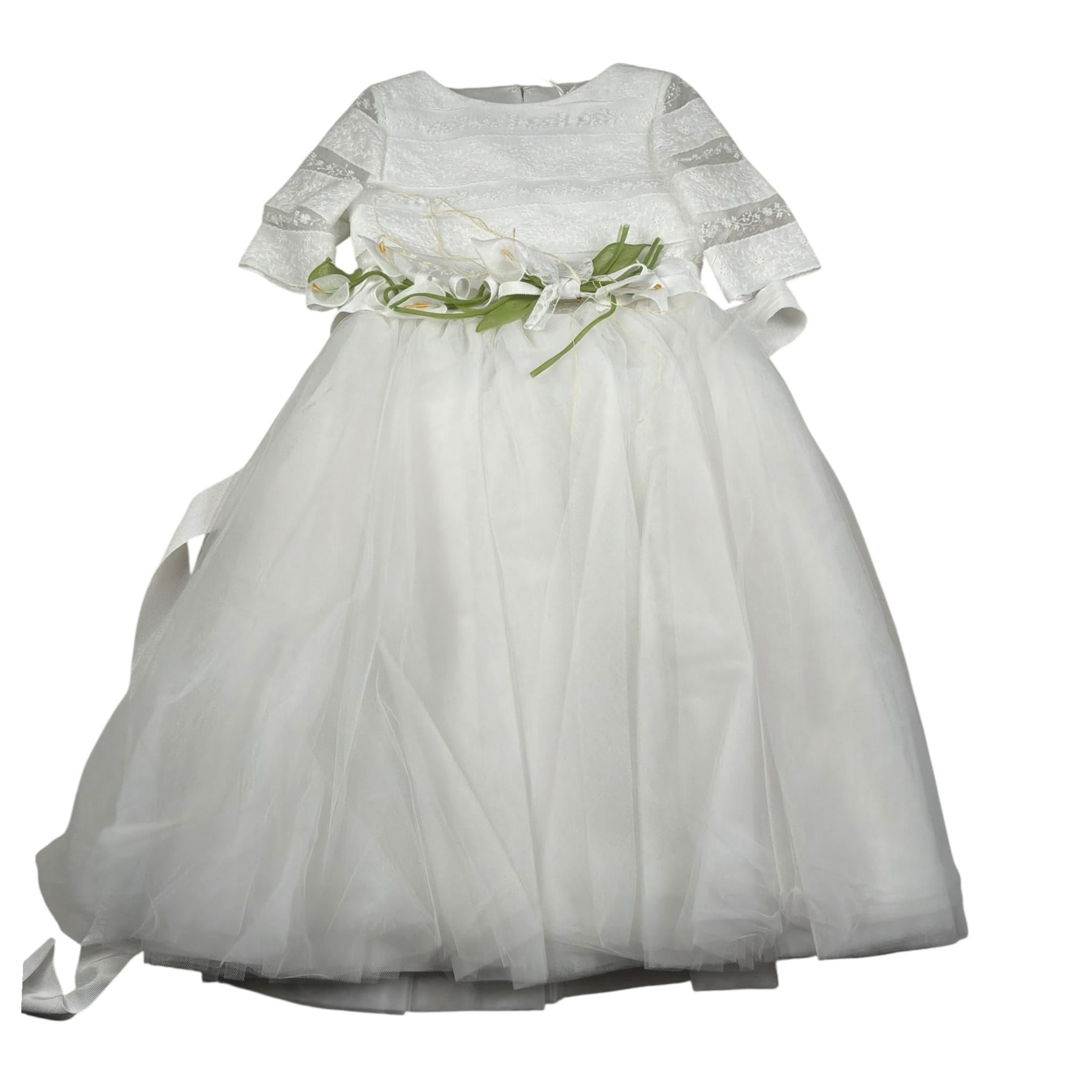 Raffaella Abito Cerimonia Tinta Unita con Ricami  per Bambina GALLIPOLI BIANCO RAFFAELLA 