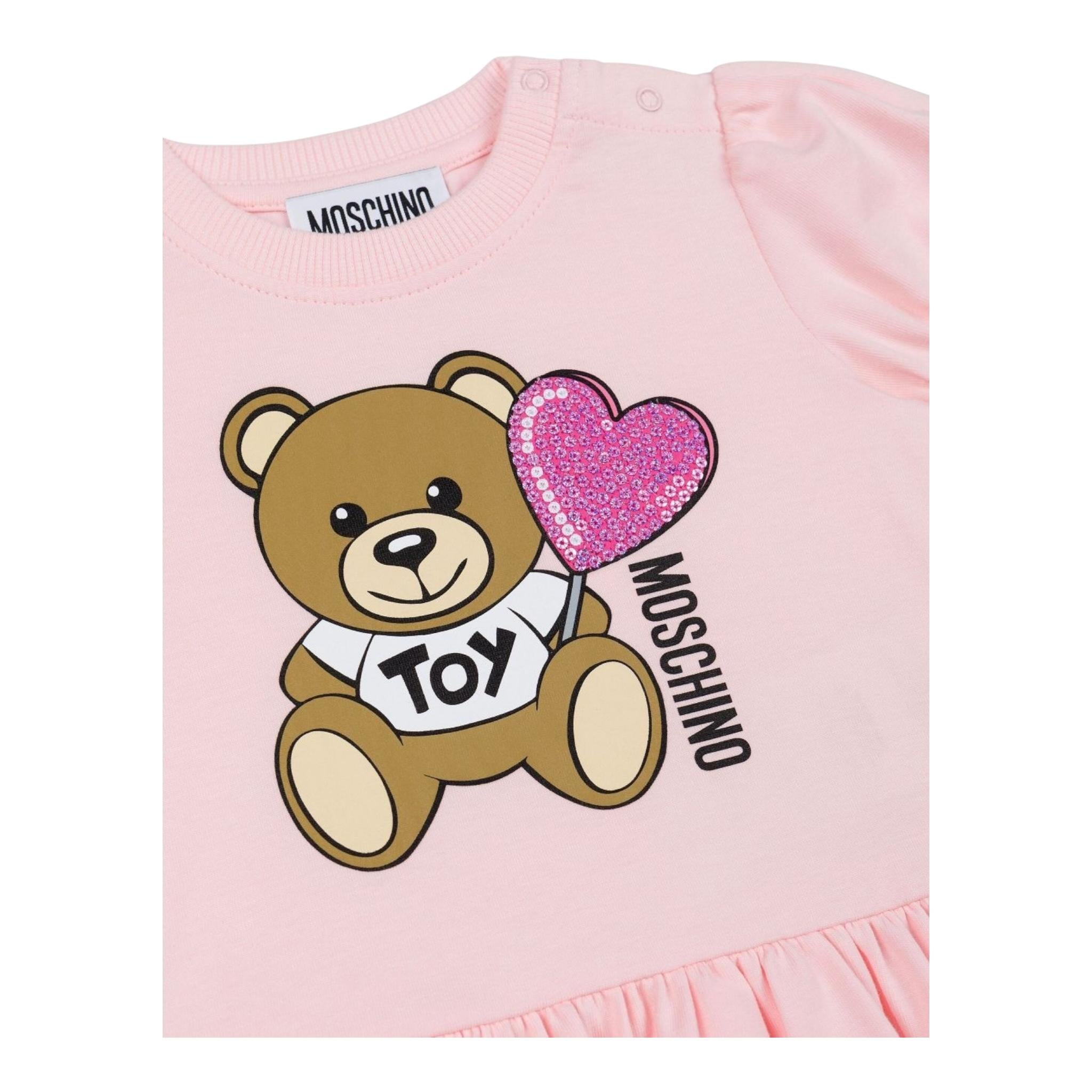 Moschino Abito Tinta Unita con Stampa per Neonata MDV0C7X ROSA MOSCHINO 
