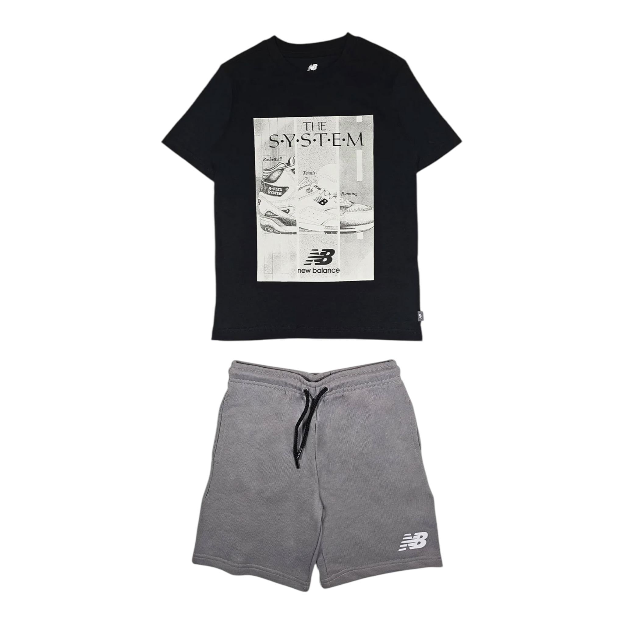 New Balance Completo 2 Pezzi T-Shirt-Bermuda Bicolore per Bambino LAKB0133X NERO/GRIGIO NEW BALANCE 