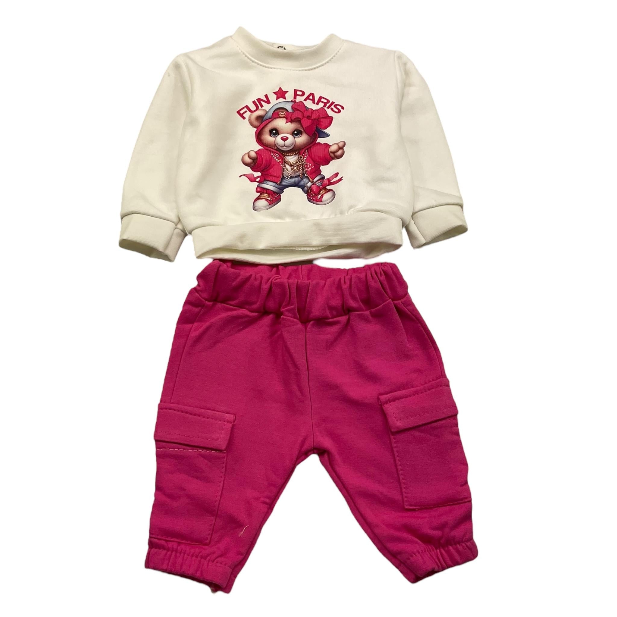 FUN PARIS completo 2 pezzi felpa-pantalone bicolore Bianco/fuxia per Neonata 0062 BIANCO/FUXIA FUN PARIS 