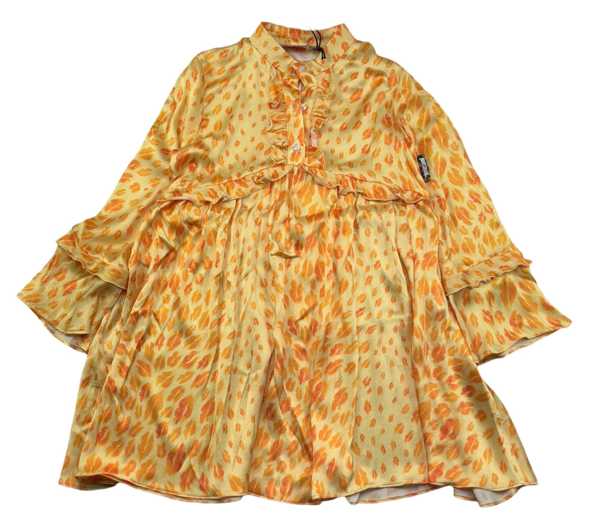 Just Cavalli Abito Manica Lunga Tinta Unita con Stampe Baci per Bambina JGP26203VE GIALLO JUST CAVALLI 