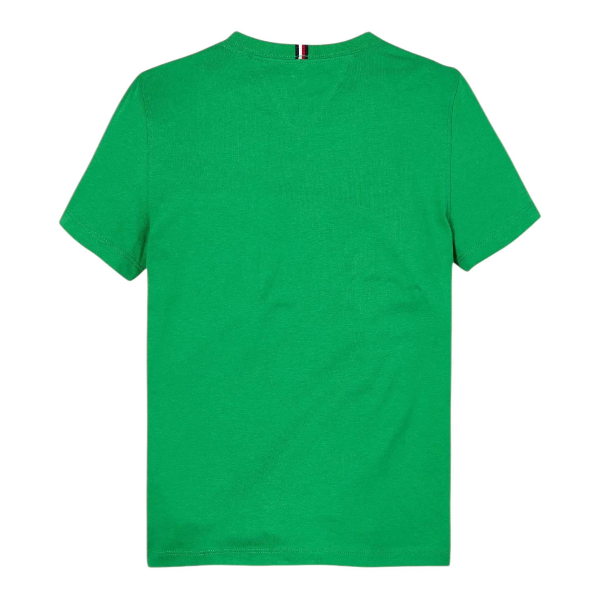 Tommy Hilfiger T-Shirt Girocollo Tinta Unita con Logo per Bambino KB0KB06879X VERDE TOMMY HILFIGER 