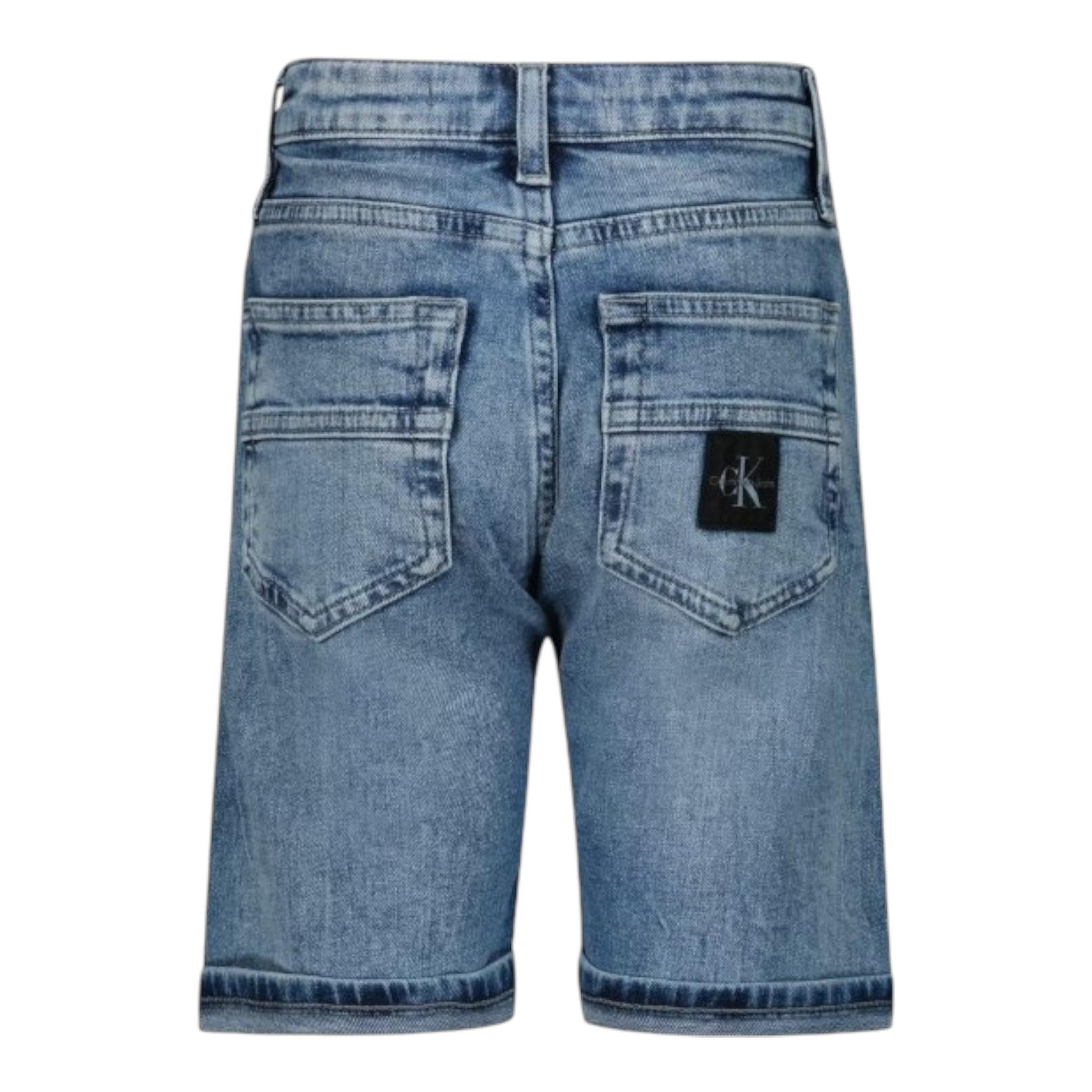 Calvin Klein Bermuda In Denim Tinta Unita per Bambino IB0IB01604 BLU CALVIN KLEIN 