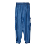 Liu Jo Pantlone Tinta Unita Effetto Denim Con Elastico In Vita Blu Per Bambina