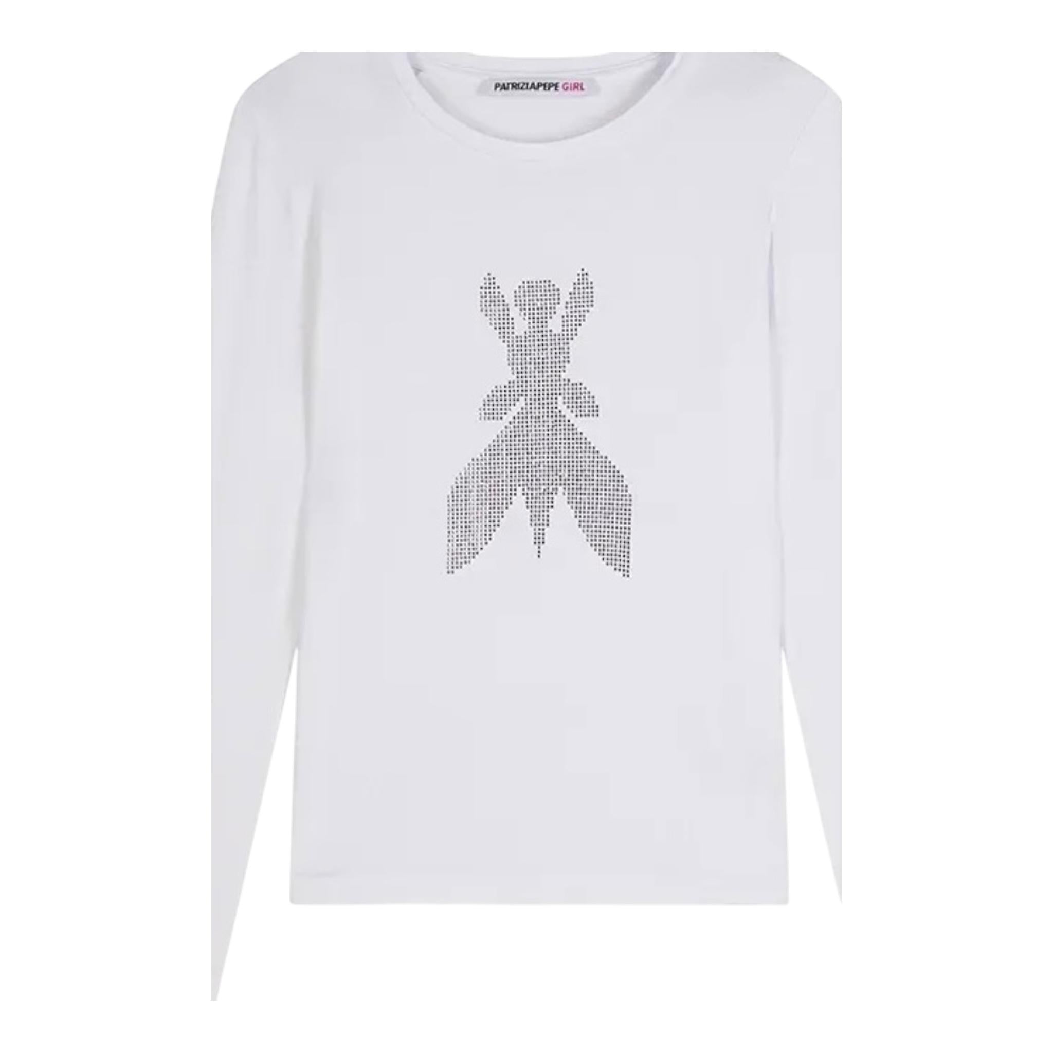 Patrizia Pepe Shirt Girocollo Tinta Unita con Brillantini per Bambina 7M0752 BIANCO PATRIZIA PEPE 