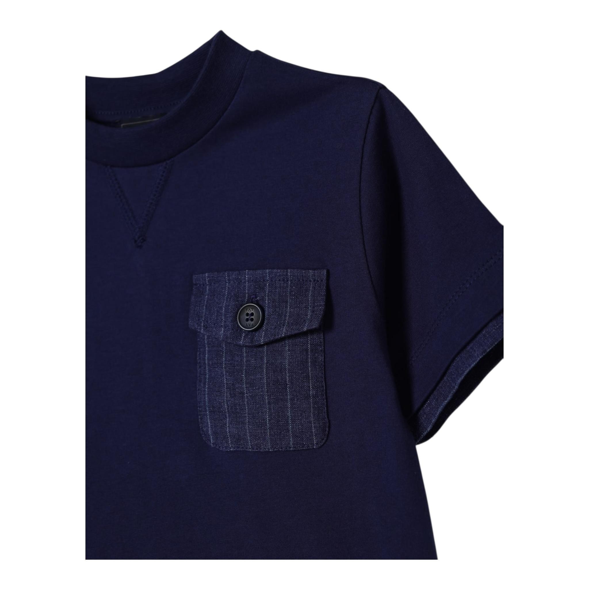 Fay T-Shirt Girocollo Tinta Unita con Taschino per Bambino FW8Q01 BLU FAY 