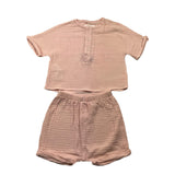 Teddy E Minou Komplettes T-Shirt-Bermuda Einfarbig Rosa Für Baby Mädchen