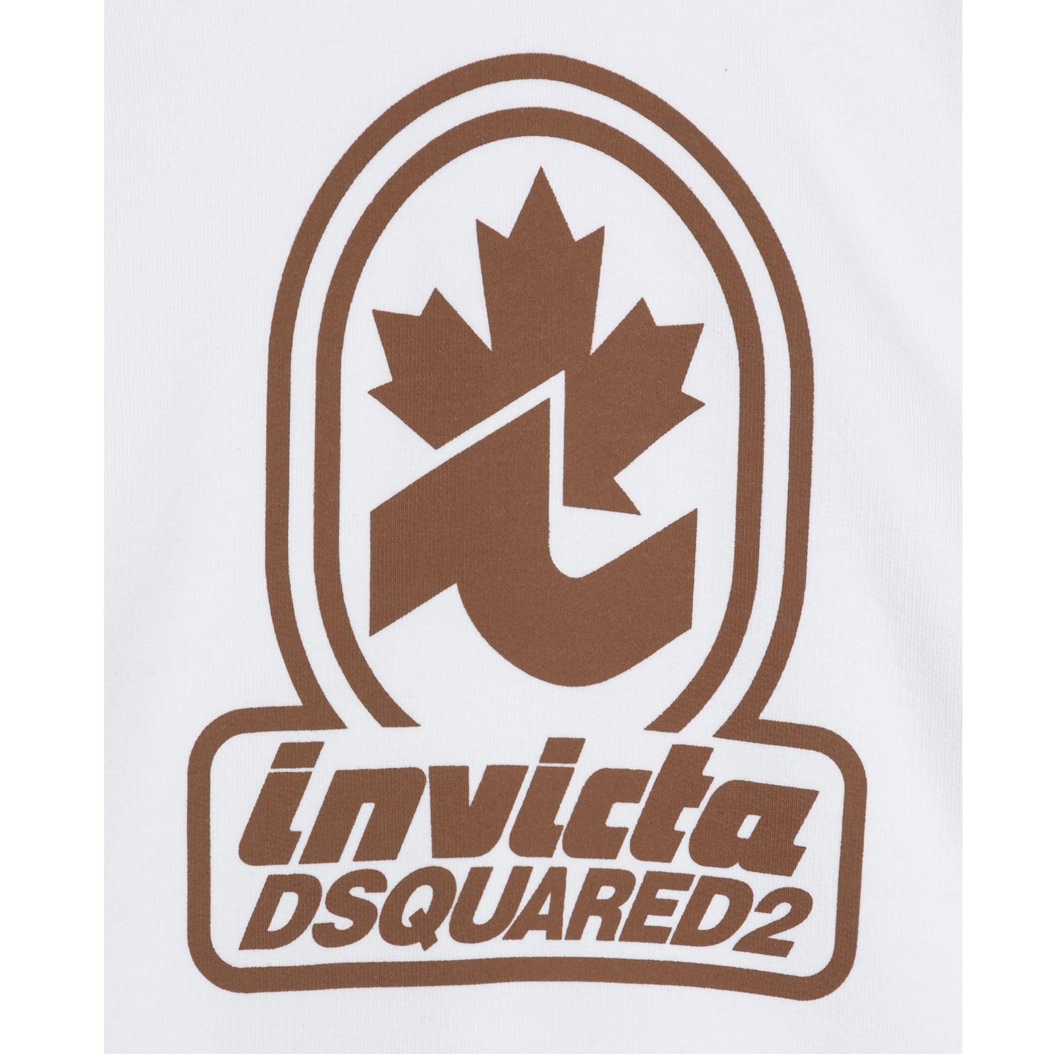 Dsquared2 Felpa Chiusa con Cappuccio Tinta Unita con Stampa,Collaborazione con Invicta per Bambino DQ2907 BIANCO DSQUARED2 