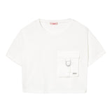 Liu Jo T-Shirt Girocollo Tinta Unita con Taschino Modello Crop per Bambina GA5016X BIANCO LIU JO 
