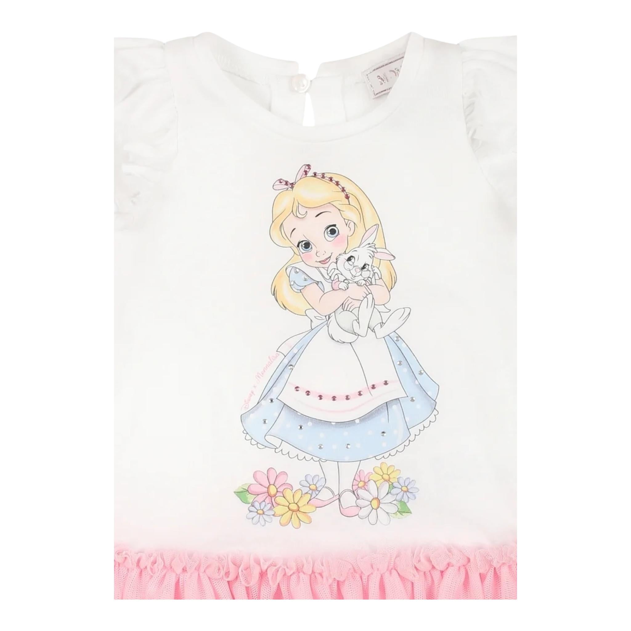 Monnalisa Abito Mezza Manica Tinta Unita con Gonna Tulle per Neonata 39E905 BIANCO/ROSA MONNALISA 