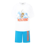 Moschino Completo 2 Pezzi T-Shirt-Bermuda Bicolore per Bambino HUG00Q BIANCO/AZZURRO MOSCHINO 
