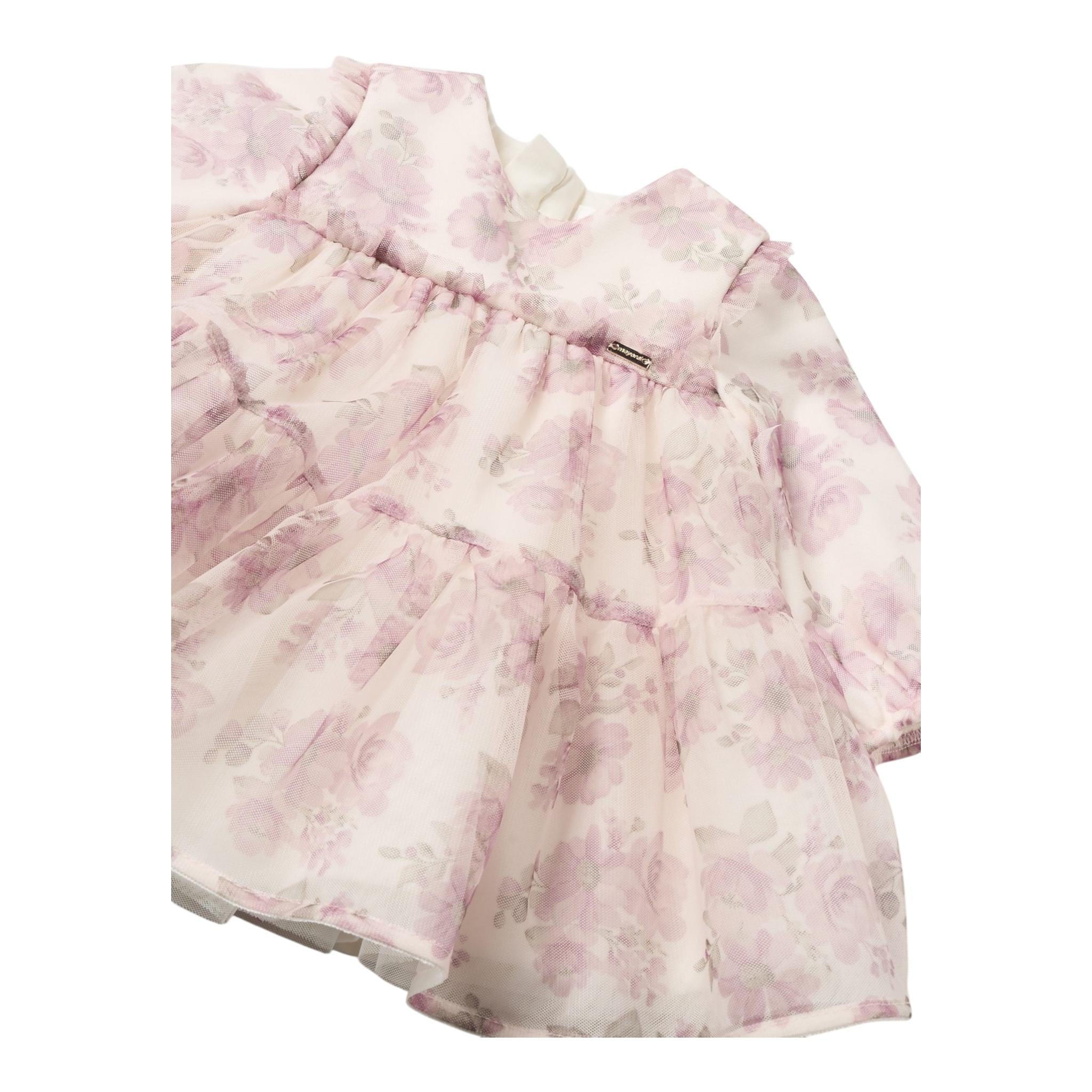 MAYORAL abito tinta unita con tulle e fantasia fiori Rosa per Neonata 2805X ROSA MAYORAL 