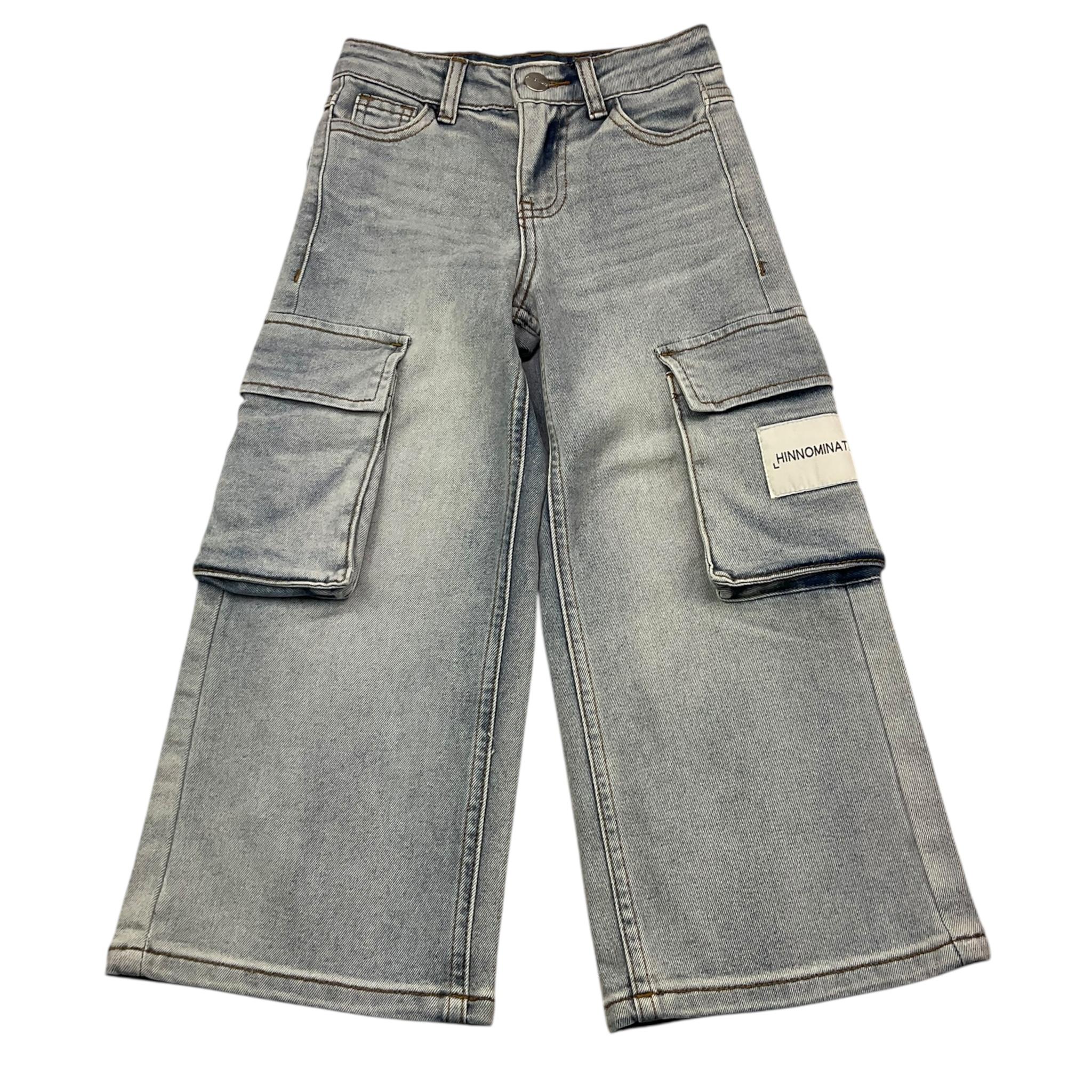 Hinnominate Jeans Tinta Unita con Tasconi E Girovita Regolabile per Bambina 3645PD00148 AZZURRO HINNOMINATE 