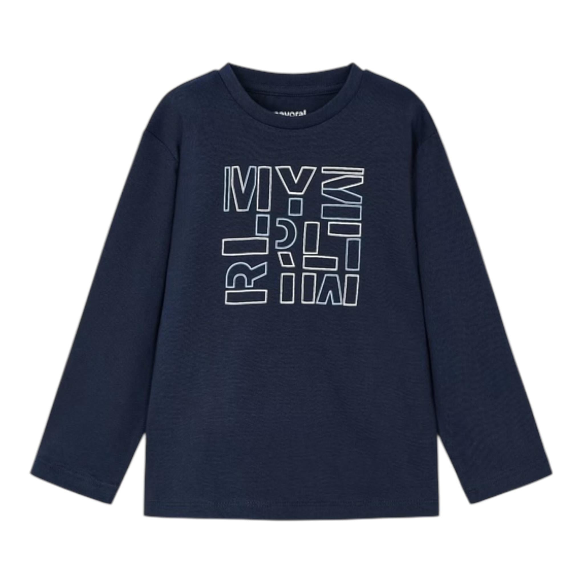 MAYORAL shirt girocollo tinta unita con stampa Blu per Bambino 173XX BLU MAYORAL 