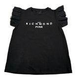 John Richmond T-Shirt tinta unita con Stampa E Rouches Nero per Bambina RGP23070TS NERO JOHN RICHMOND 