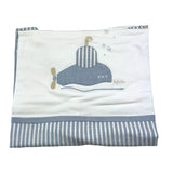 Lalalu' Coperta Bicolore con Fantasia A Righe e Stampa Bianco/Azzurro per Neonato