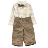 Marlu' Completo 3 Pezzi Bermuda-Camicia-Papillon Bianco/Beige Per Neonato