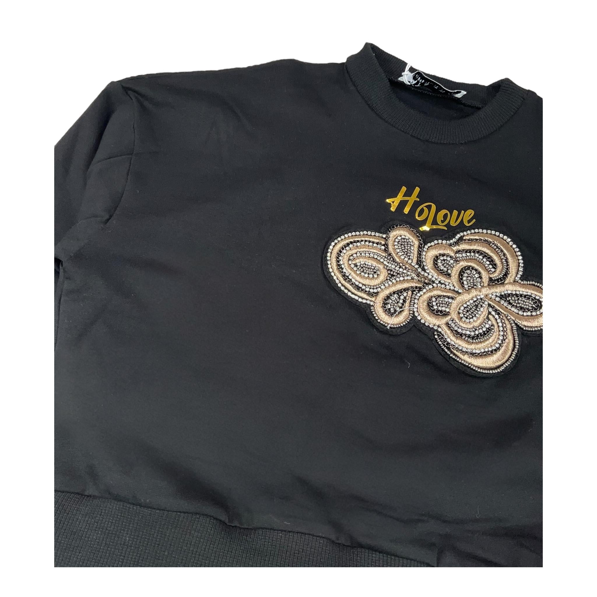 HATE LOVE completo  2 pezzi felpa-pantalone tuta palazzo Nero per Bambina OJCM00499 NERO HATE LOVE 