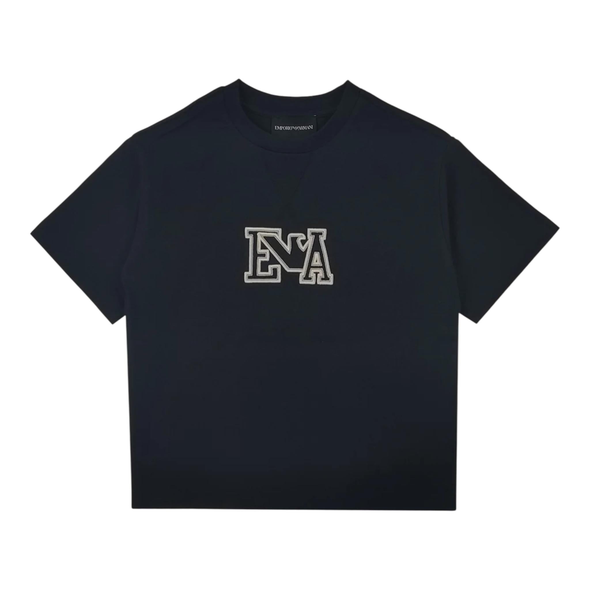 Emporio Armani T-Shirt Girocollo Tinta Unita con Logo per Bambina 3D4TJ6 BLU EMPORIO ARMANI 