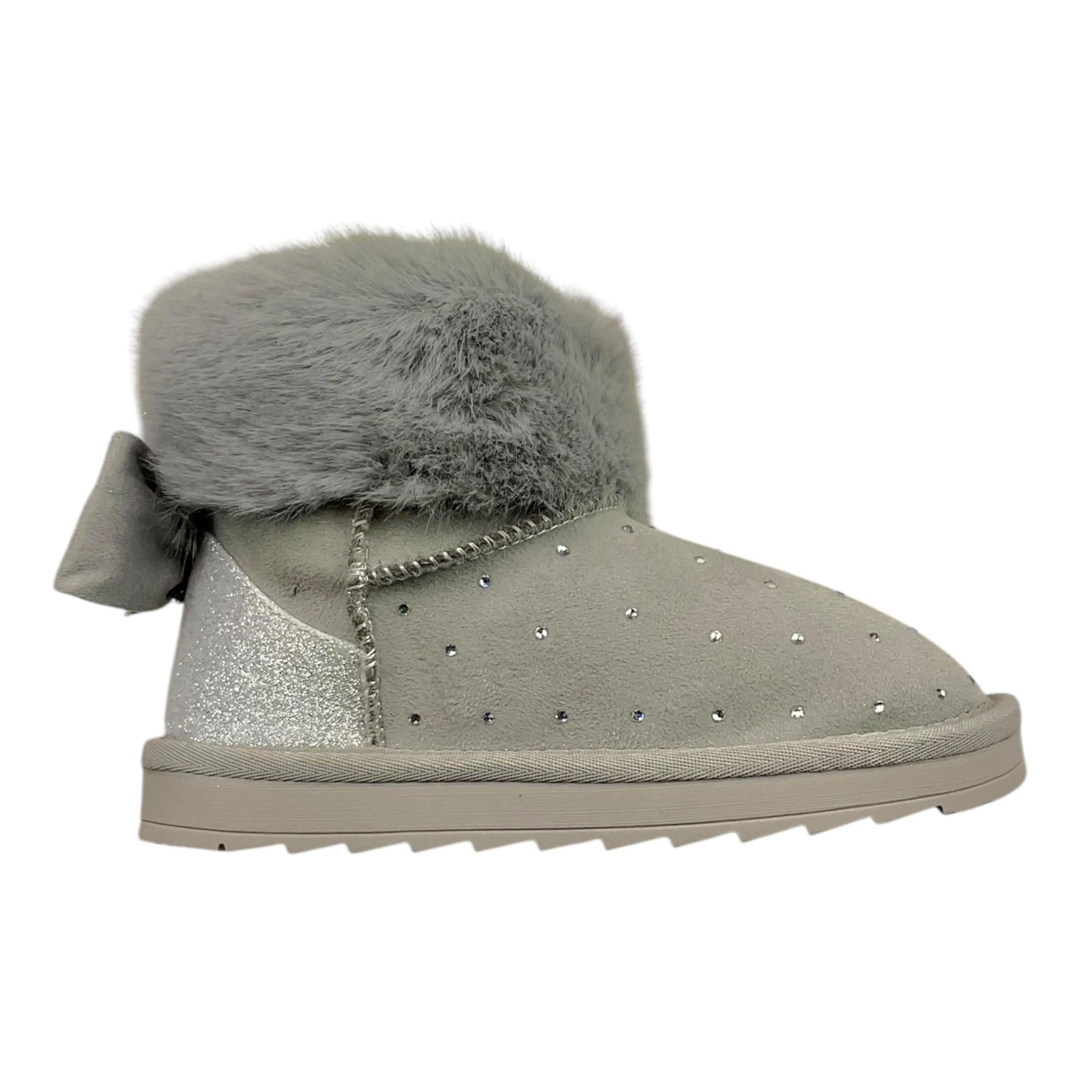 MONNALISA stivaletti bassi tinta unita con fiocco e pelliccia Grigio per Bambina 8C005 GRIGIO MONNALISA 