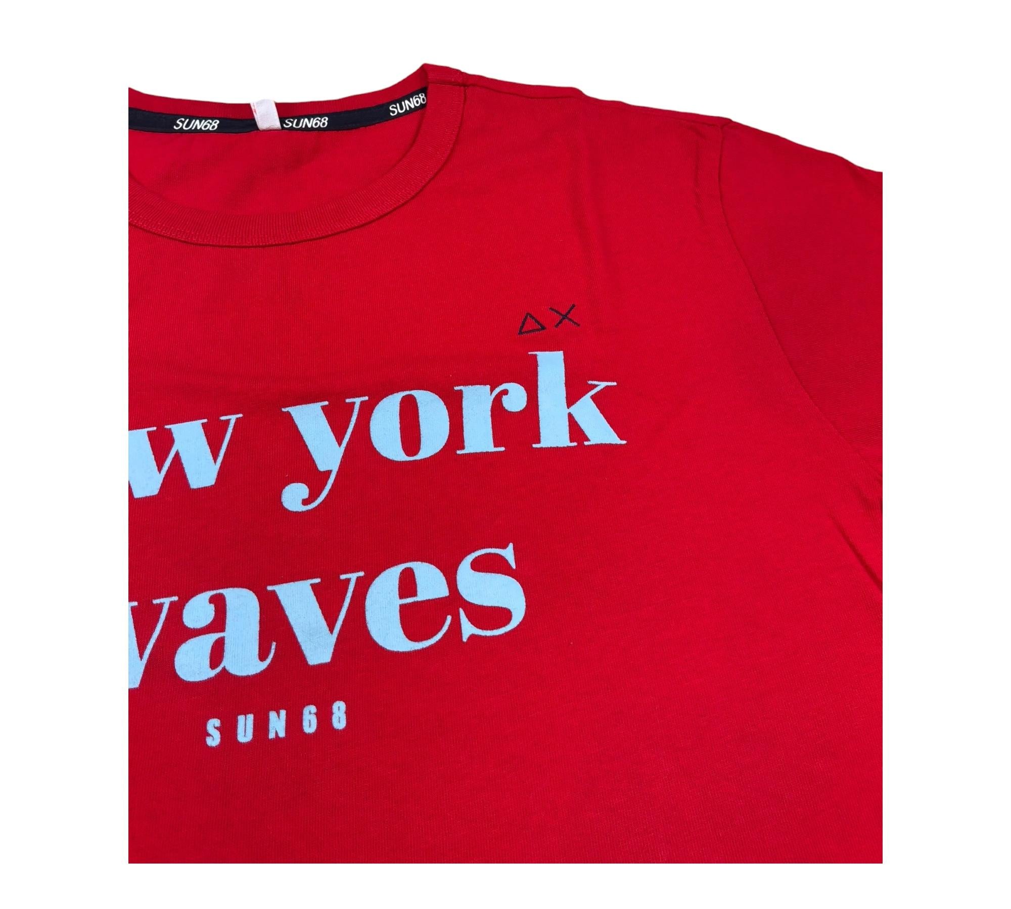 Sun68 T-Shirt Girocollo Tinta Unita con Stampa per Bambino T32305J ROSSO SUN68 