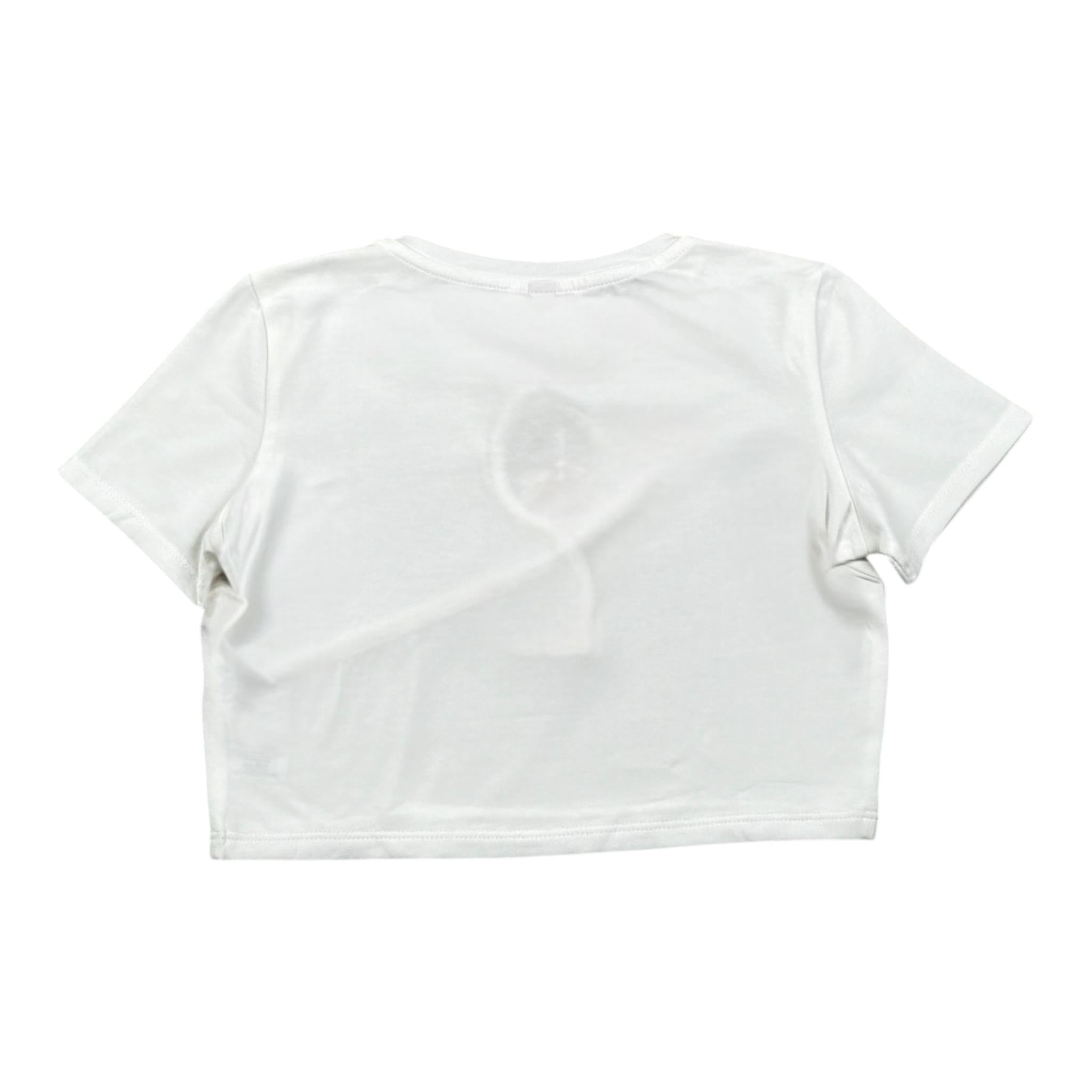 Please T-Shirt Modello Crop Tinta Unita con Brillantini per Bambina MB26032G73 BIANCO PLEASE 