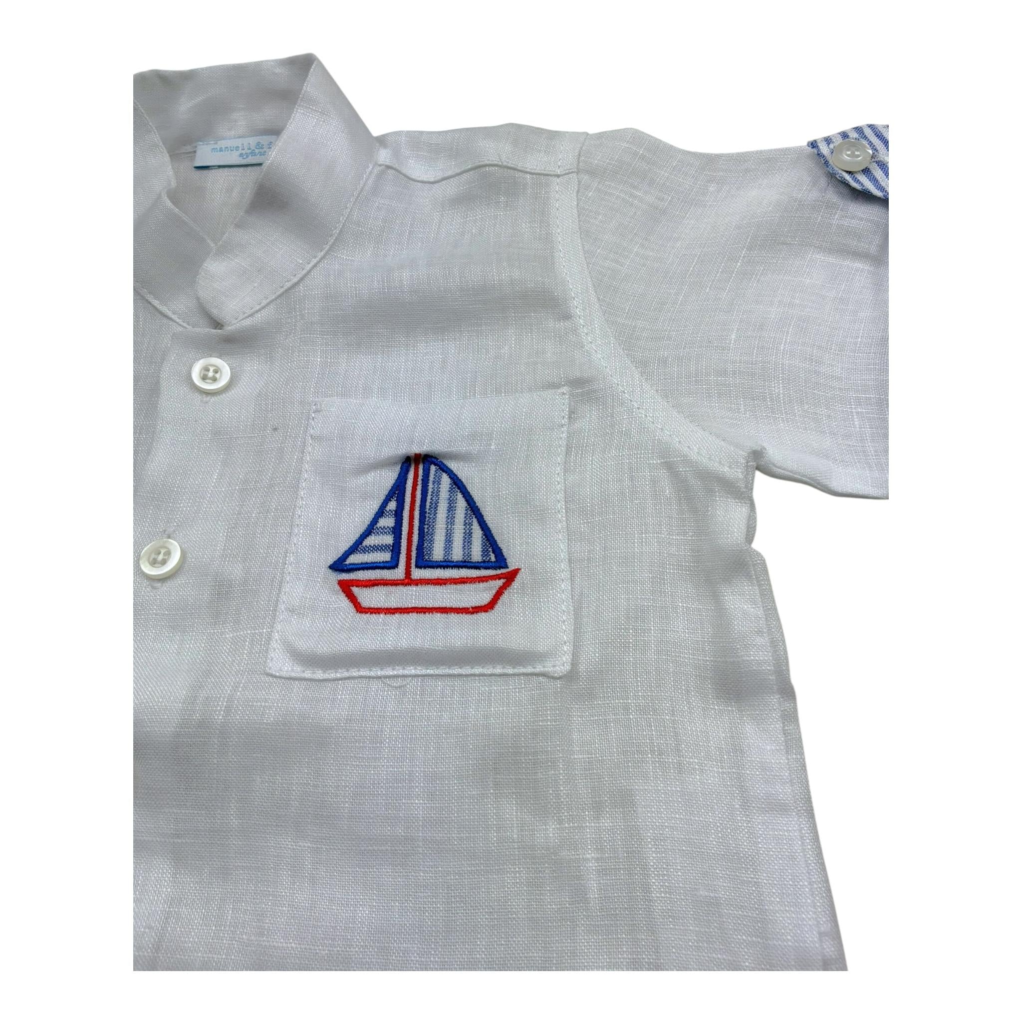 Manuel & Frank Camicia Mezza Manica Tinta Unita con Stampa per Neonato MF3255I BIANCO MANUEL & FRANK 