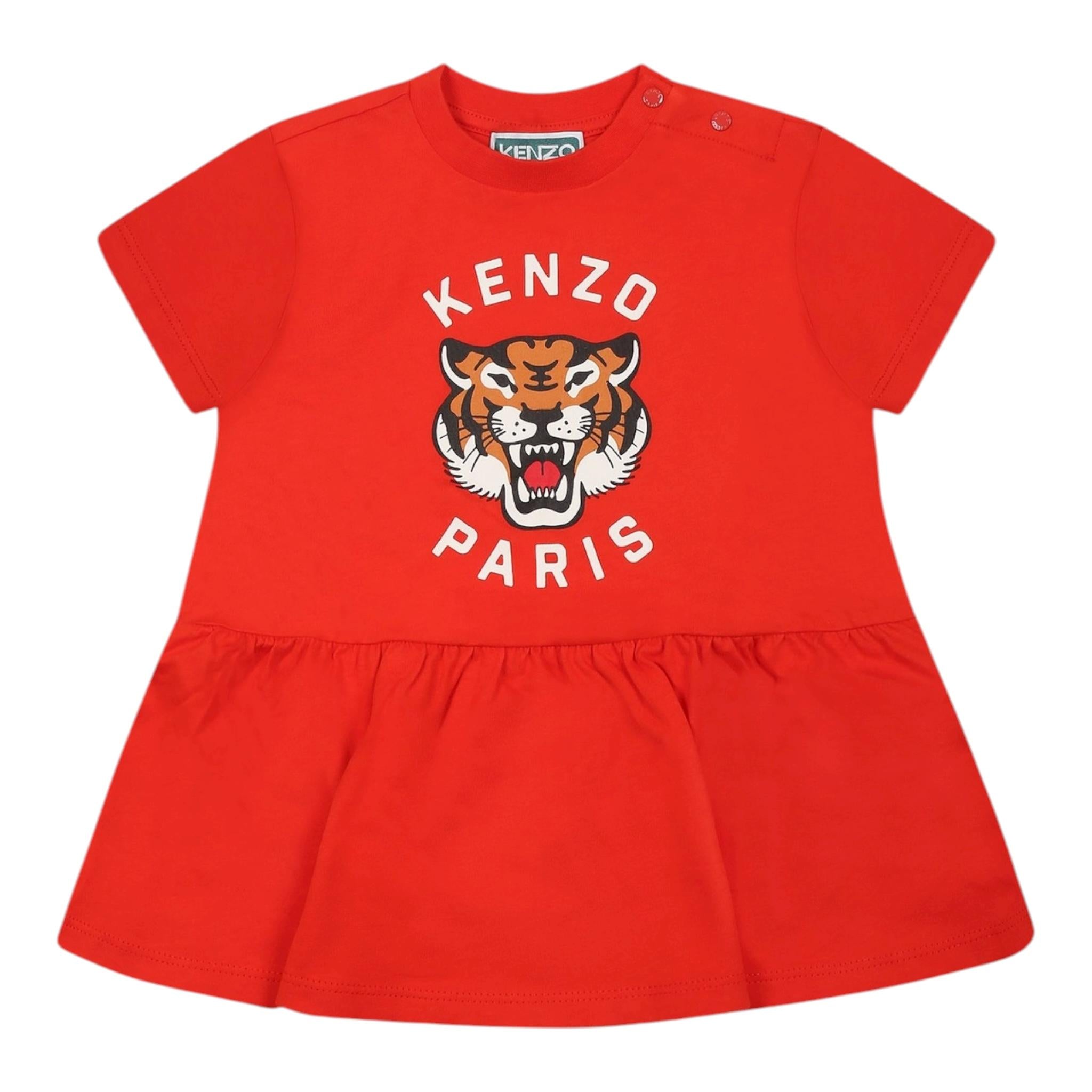 Kenzo Abito Mezza Manica Tinta Unita con Logo per Neonata K60941 ROSSO KENZO 