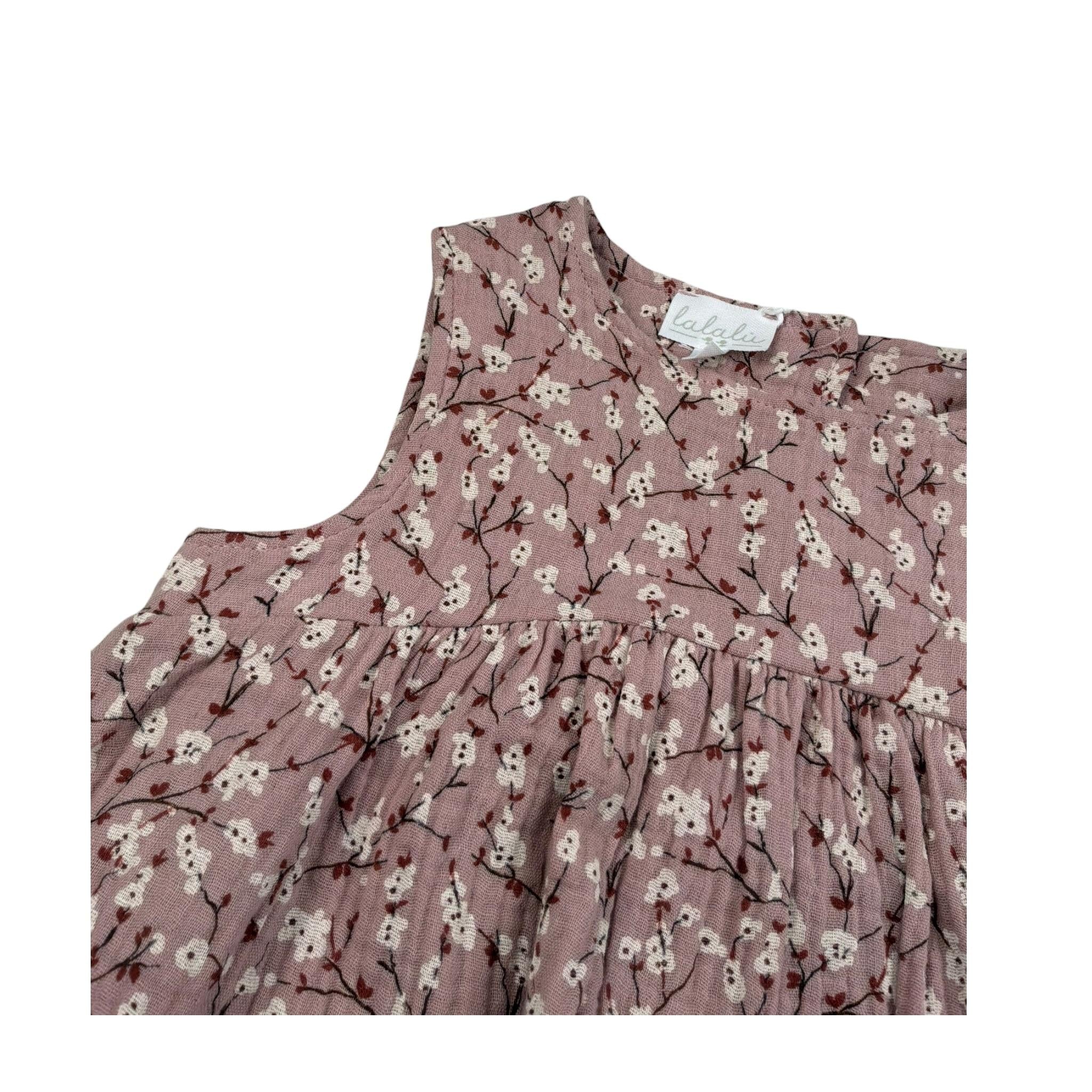 Lalalu' Abito Giromanica tinta unita Stampa Floreale Rosa per Bambina VTL0021IB ROSA LALALU' 