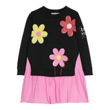 MONNALISA abito felpa girocollo tinta unita con fiori Nero per Bambina 19D918XJ NERO MONNALISA 