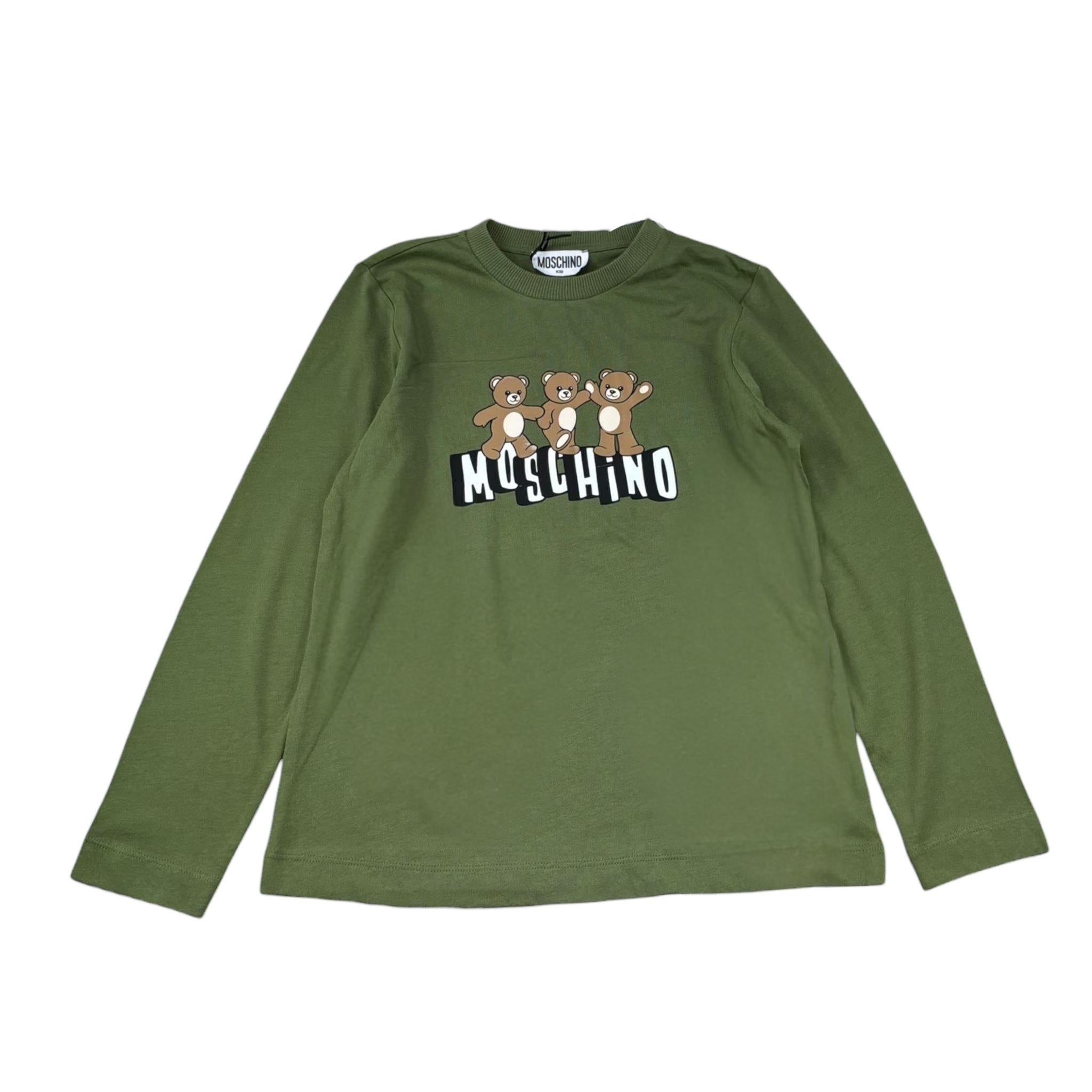 Moschino Shirt Girocollo Tinta Unita con Stampa per Bambino HWO00J VERDE MOSCHINO 