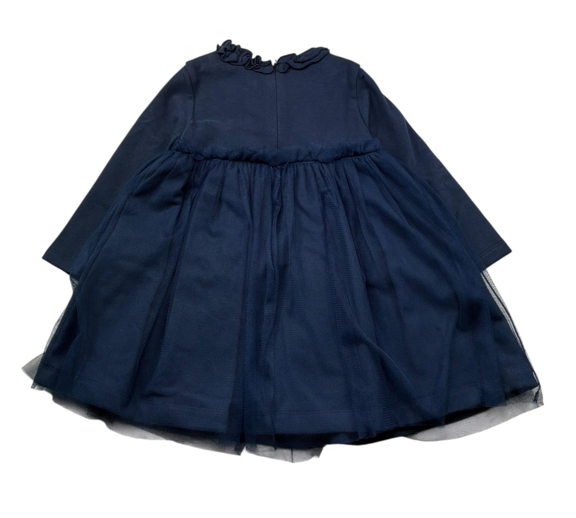 Le Bebe Abito Manica Lunga Tinta Unita con Tulle per Neonata LBG1122 BLU LE BEBE 
