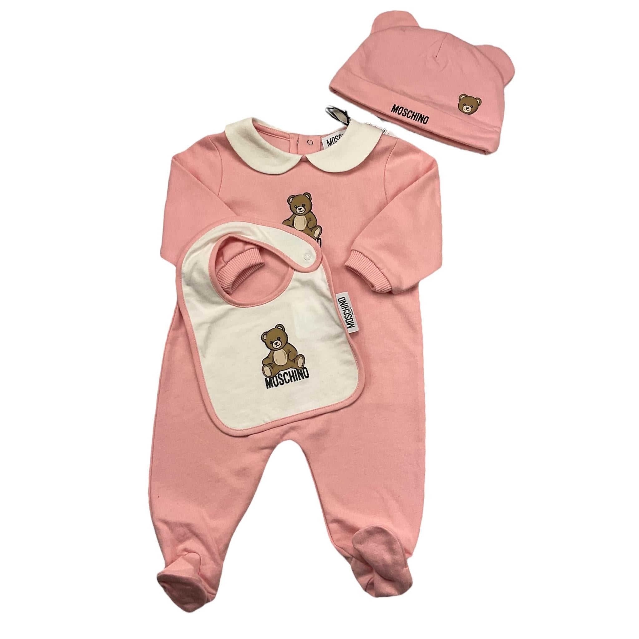 MOSCHINO set tutina tinta unita-cappello-bavetta Rosa per Neonata MUY08B ROSA MOSCHINO 