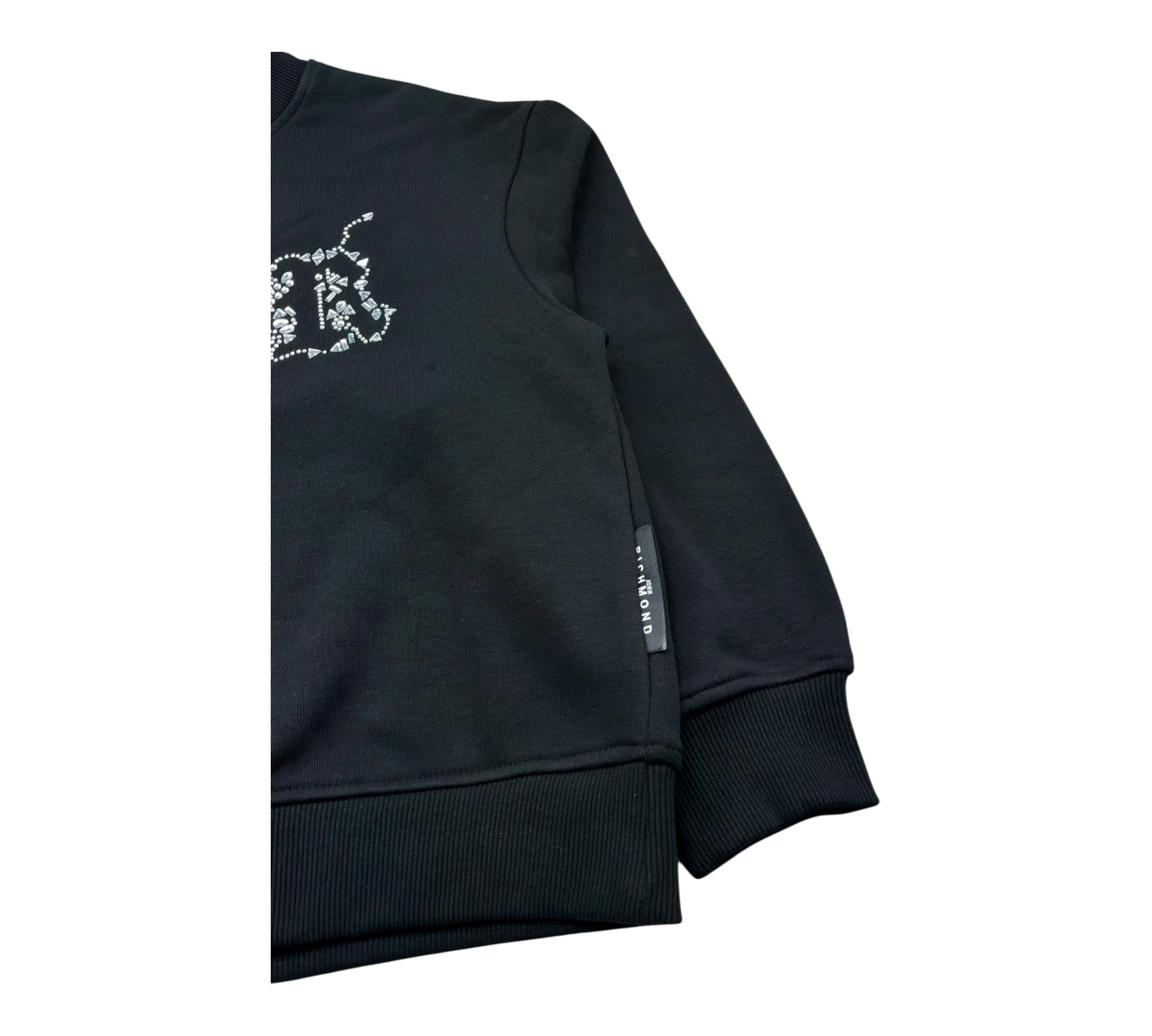 John Richmond Felpa Chiusa Girocollo Tinta Unita con Strass per Bambina RGP26204FE NERO JOHN RICHMOND 