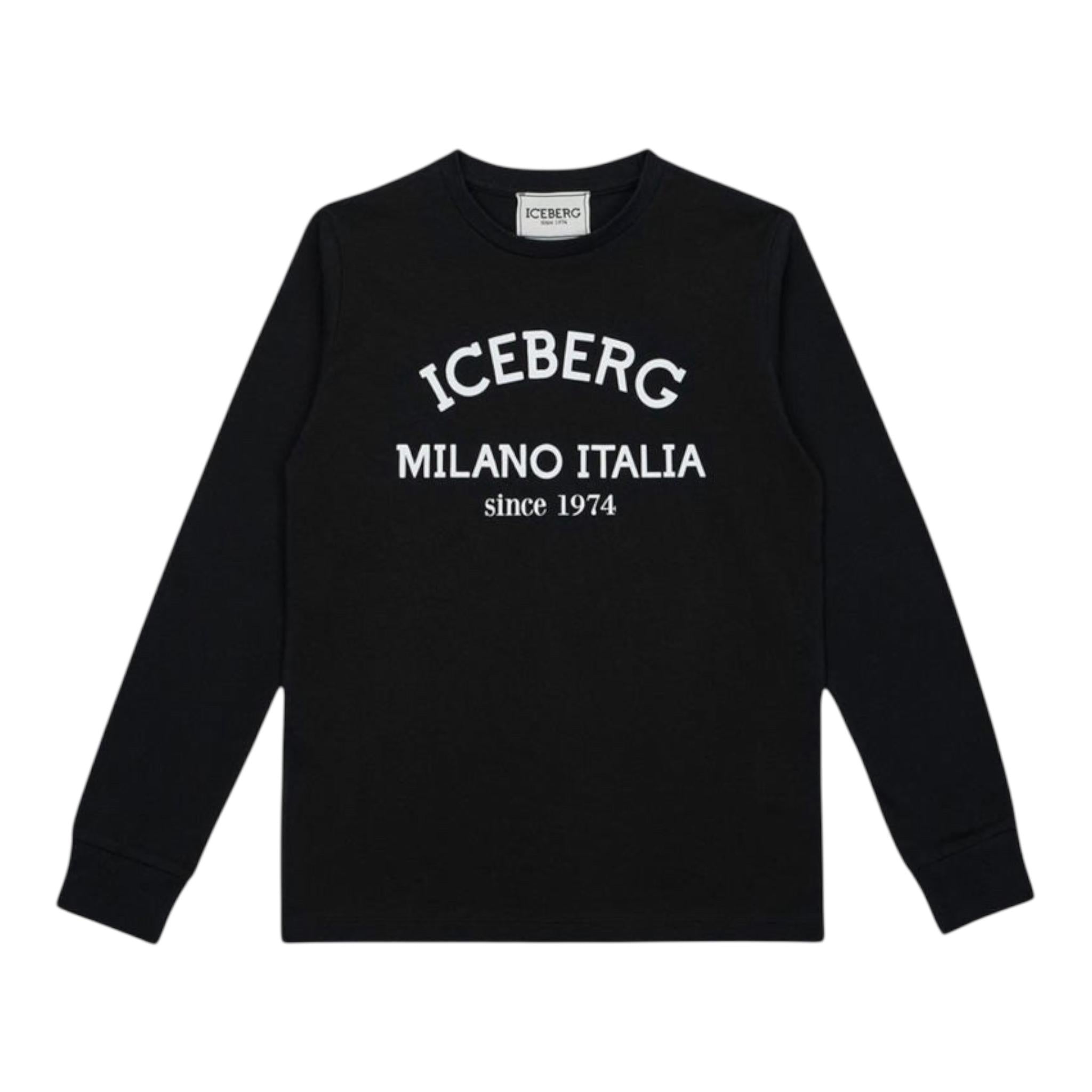 ICEBERG shirt tinta unita con stampa in contrasto Nero per Bambino TSICE5329JOXX NERO ICEBERG 