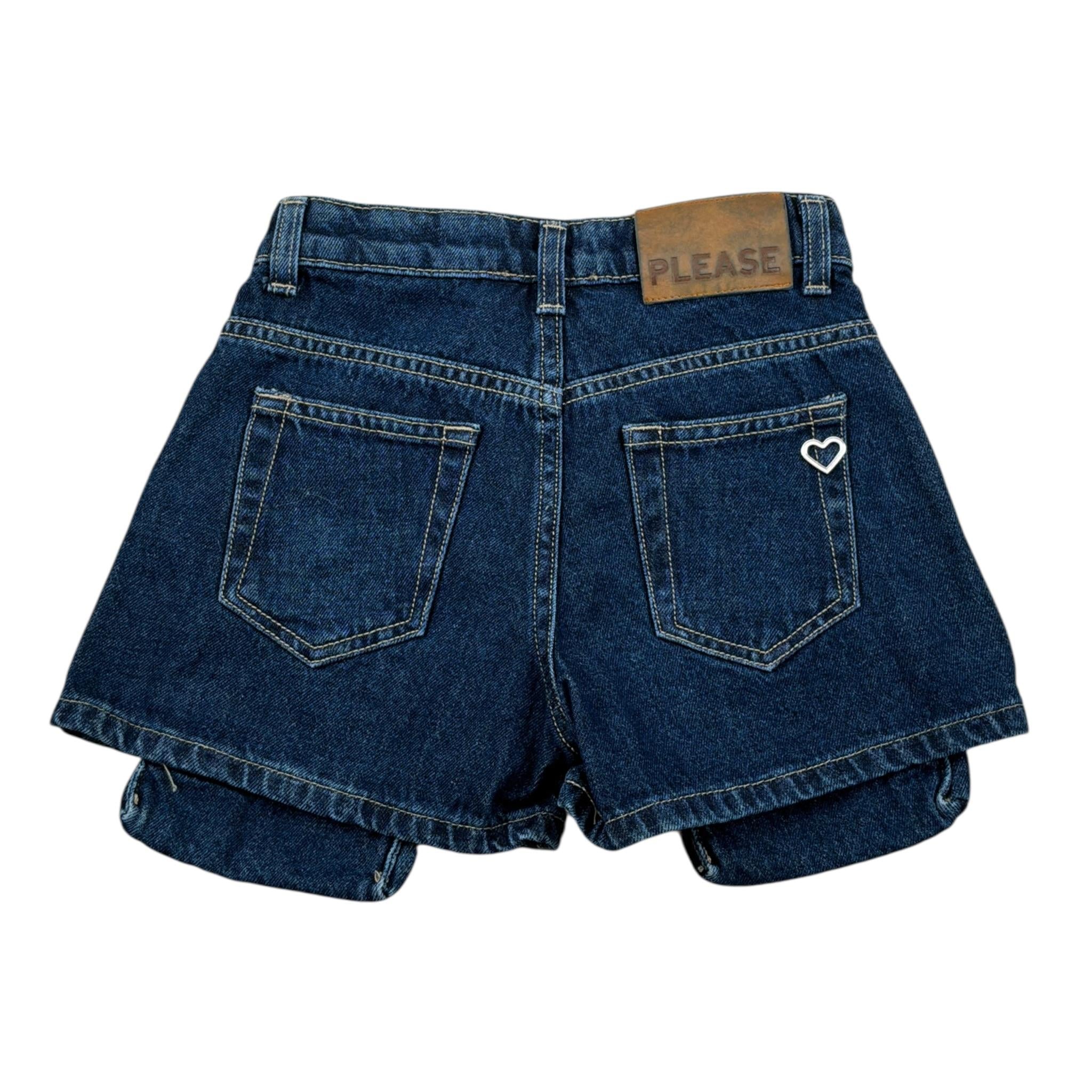 Please Short tinta unita In Denim con Tasconi Blu per Bambina RB63010G72 BLU PLEASE 