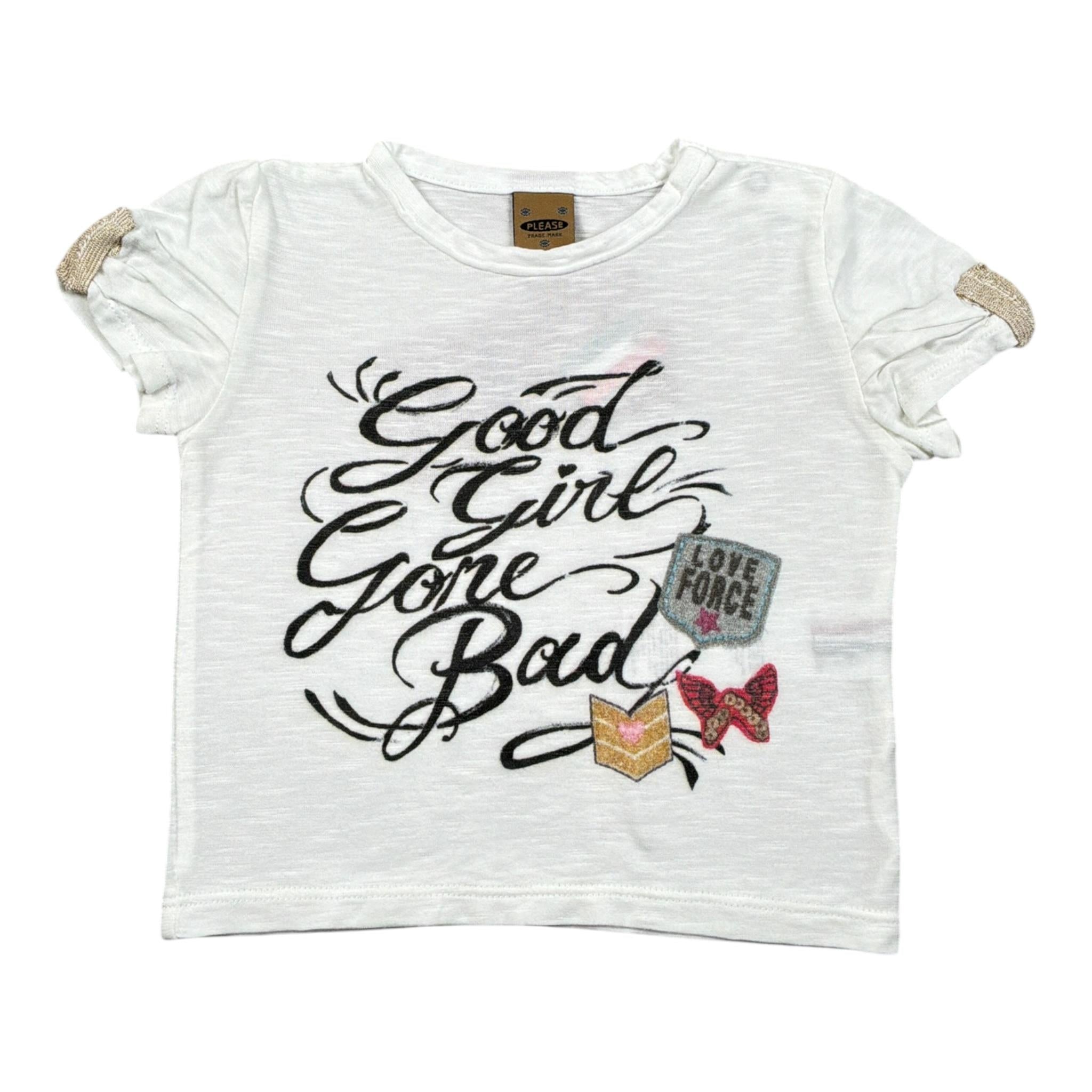 Please T-Shirt Girocollo tinta unita con Stampa Bianco per Neonata MB86030G BIANCO PLEASE 