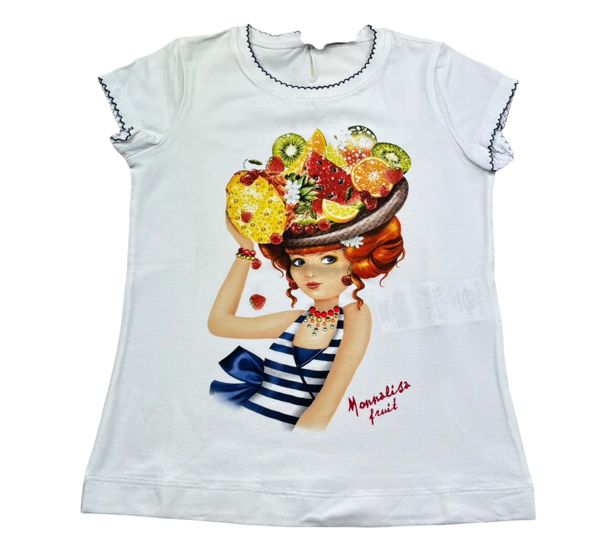 Monnalisa T-Shirt Girocollo Tinta Unita con Stampa per Bambina 117613S7 BIANCO MONNALISA 