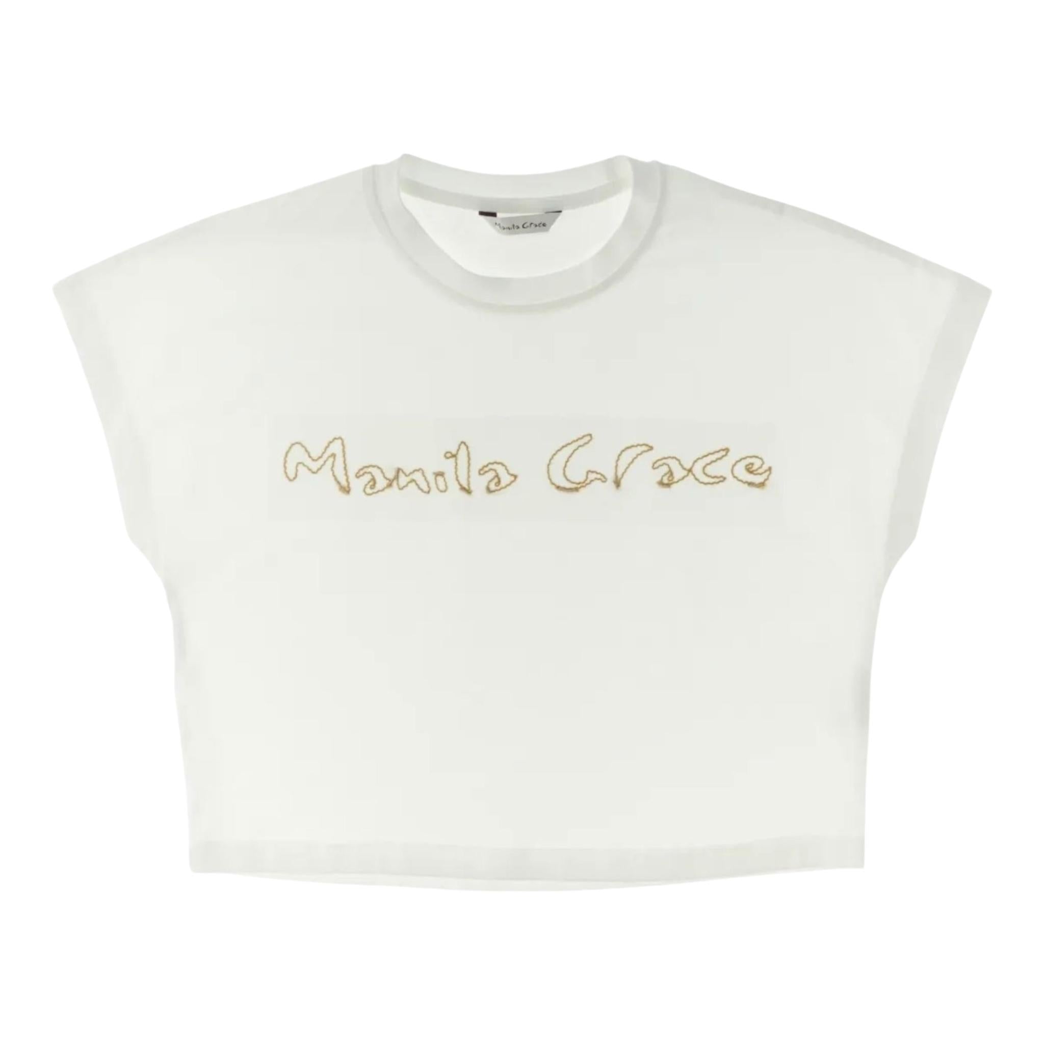 Manila Grace T-Shirt Tinta Unita con Stampa per Bambina 250TMJS25 BIANCO MANILA GRACE 