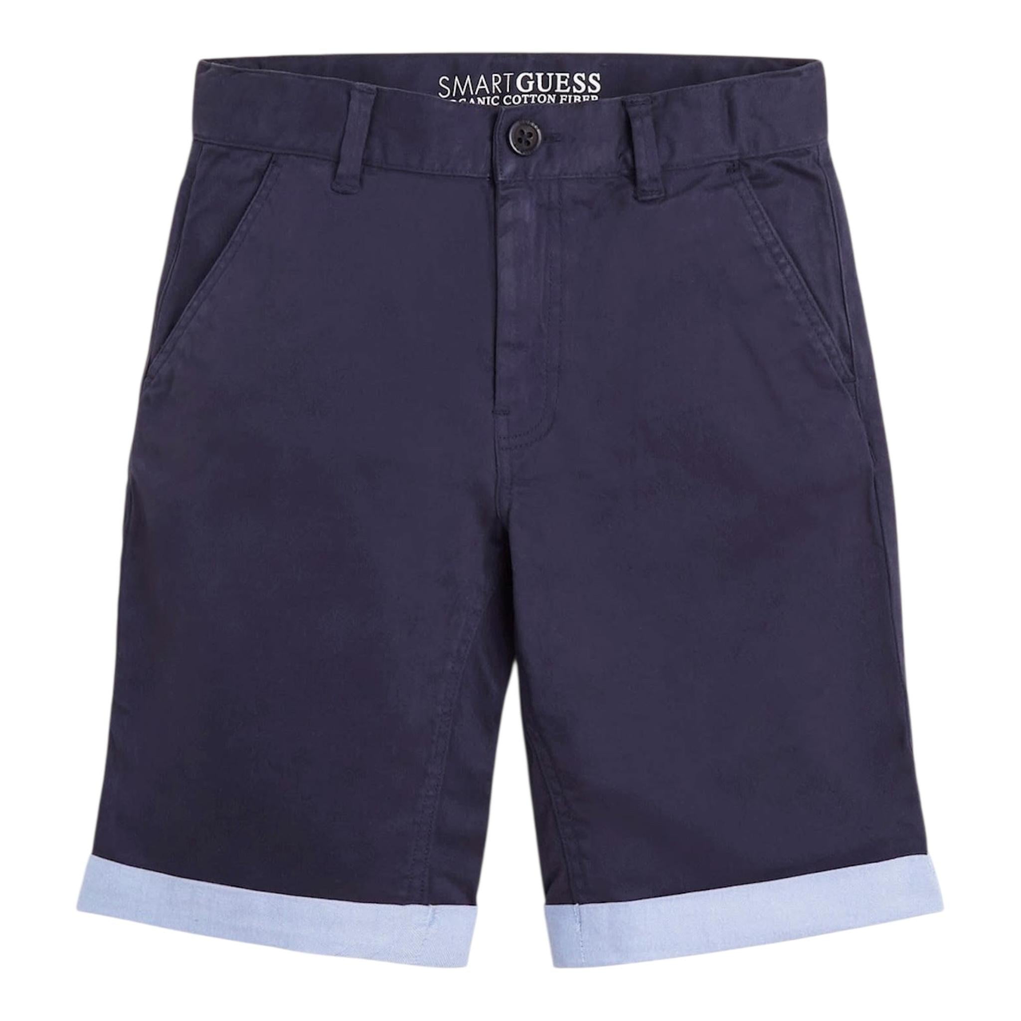 Guess Bermuda Tinta Unita con Girovita Regolabile per Bambino N2RD02WEHD0 BLU GUESS 