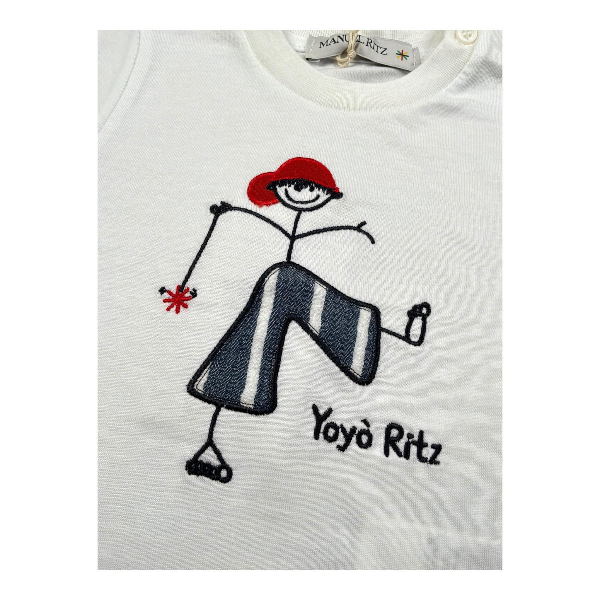Manuel Ritz T-Shirt Girocollo Tinta Unita con Ricami per Neonato MR3086 BIANCO MANUEL RITZ 