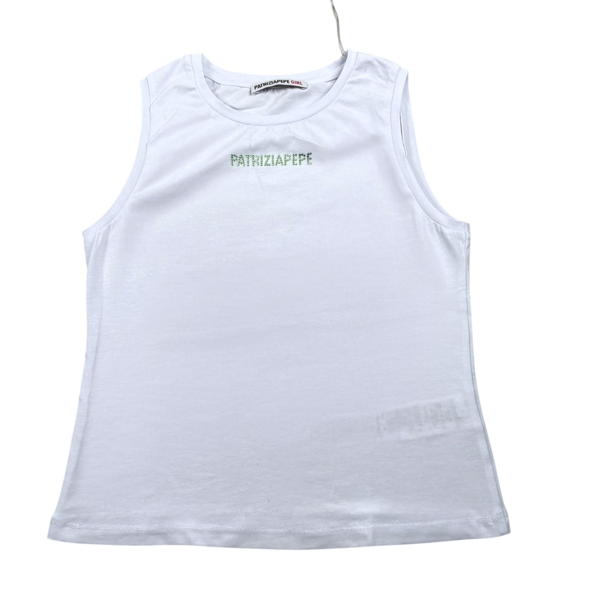 Patrizia Pepe Canotta Tinta Unita con Brillantini per Bambina 7M0813X BIANCO PATRIZIA PEPE 