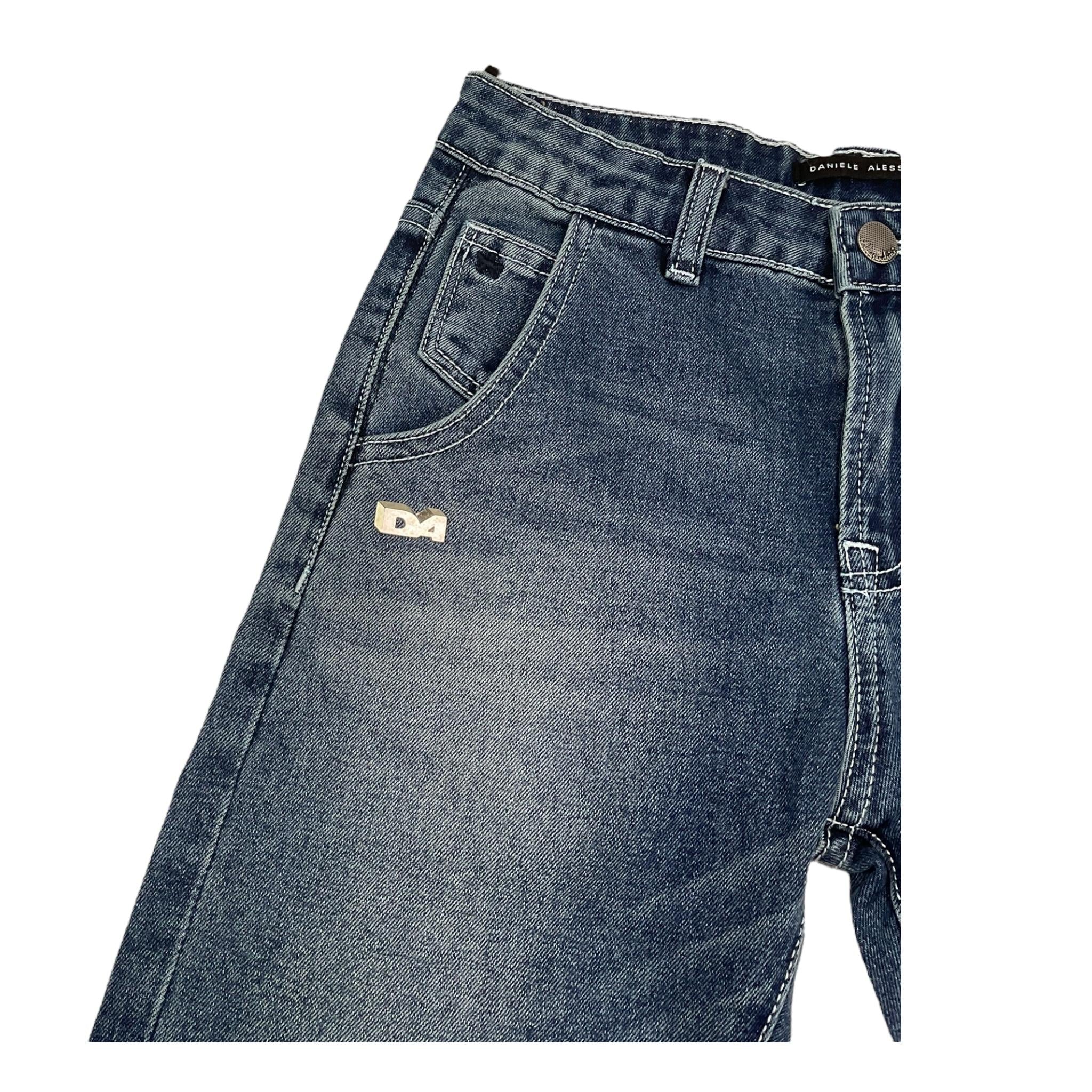 DANIELE ALESSANDRINI jeans tinta unita con logo Blu per Bambino 1231PD00006 BLU DANIELE ALESSANDRINI 