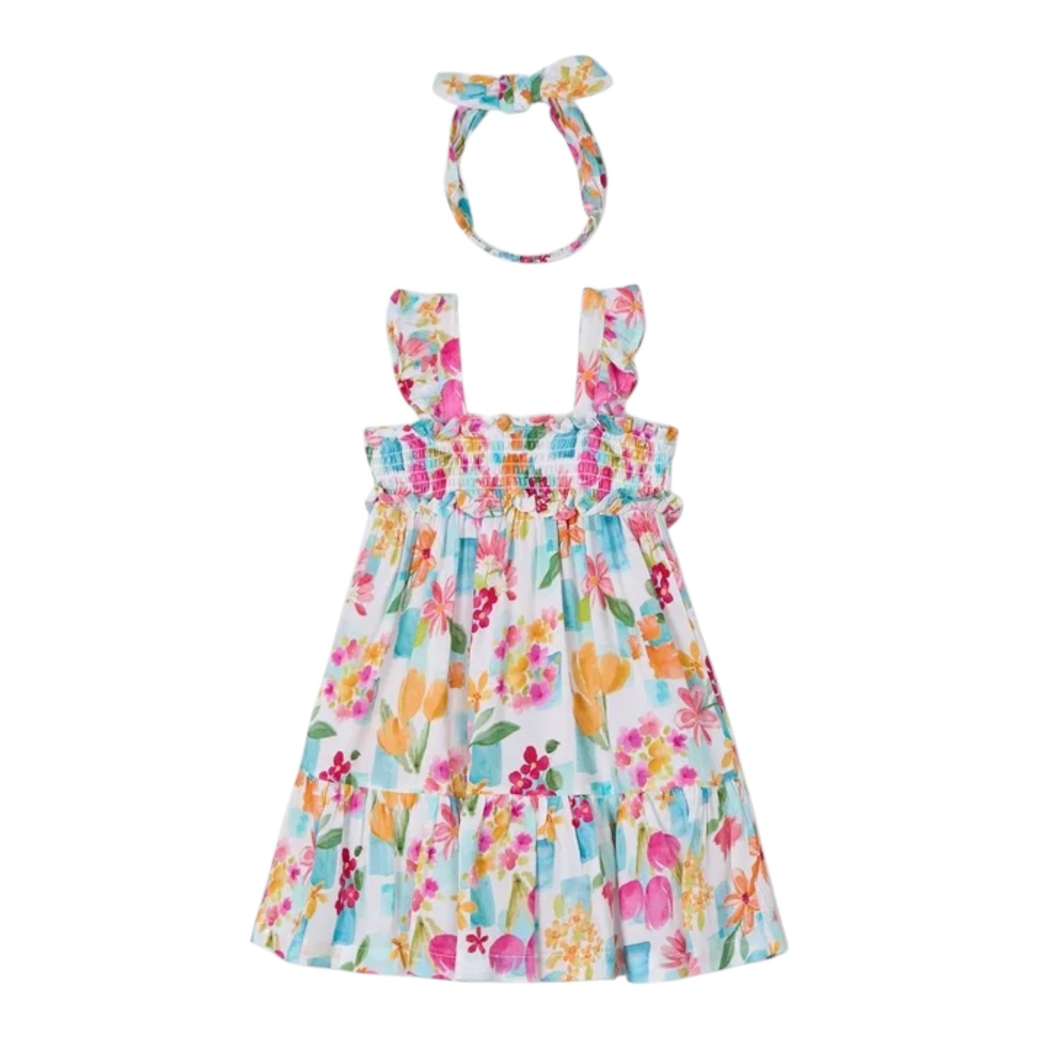 Mayoral Set Abito-Fascia Tinta Unita con Fantasia per Bambina 3939 BIANCO MAYORAL 