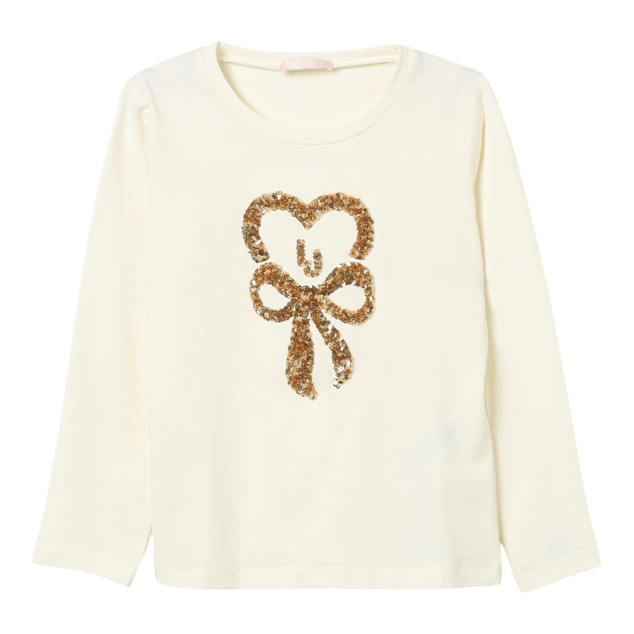 LIU JO shirt girocollo tinta unita con stampa paillettata Panna per Bambina KF4118 PANNA LIU JO 