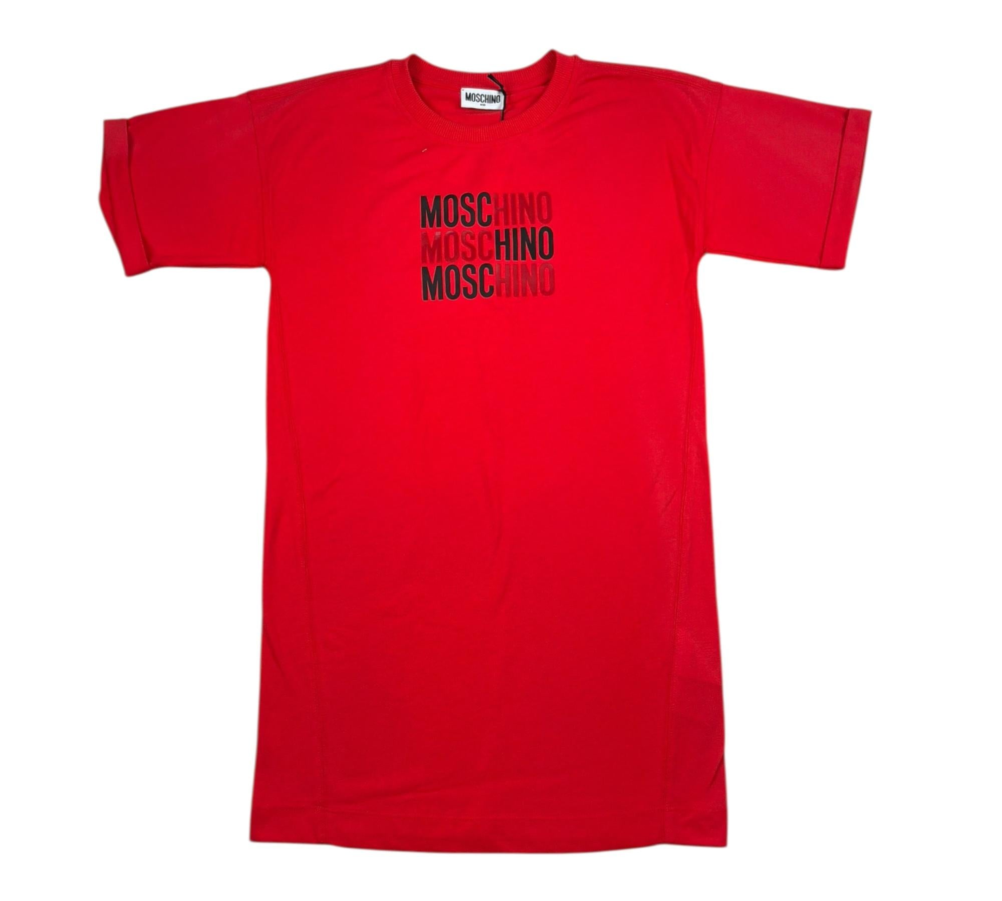 Moschino Abito Mezza Manica Tinta Unita con Stampa per Bambina HDV0HT ROSSO MOSCHINO 