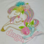 Daga Collection Completo Gonna-T-Shirt Tinta Unita con Stampa Unicorno per Bambina M10086 BIANCO DAGA COLLECTION 